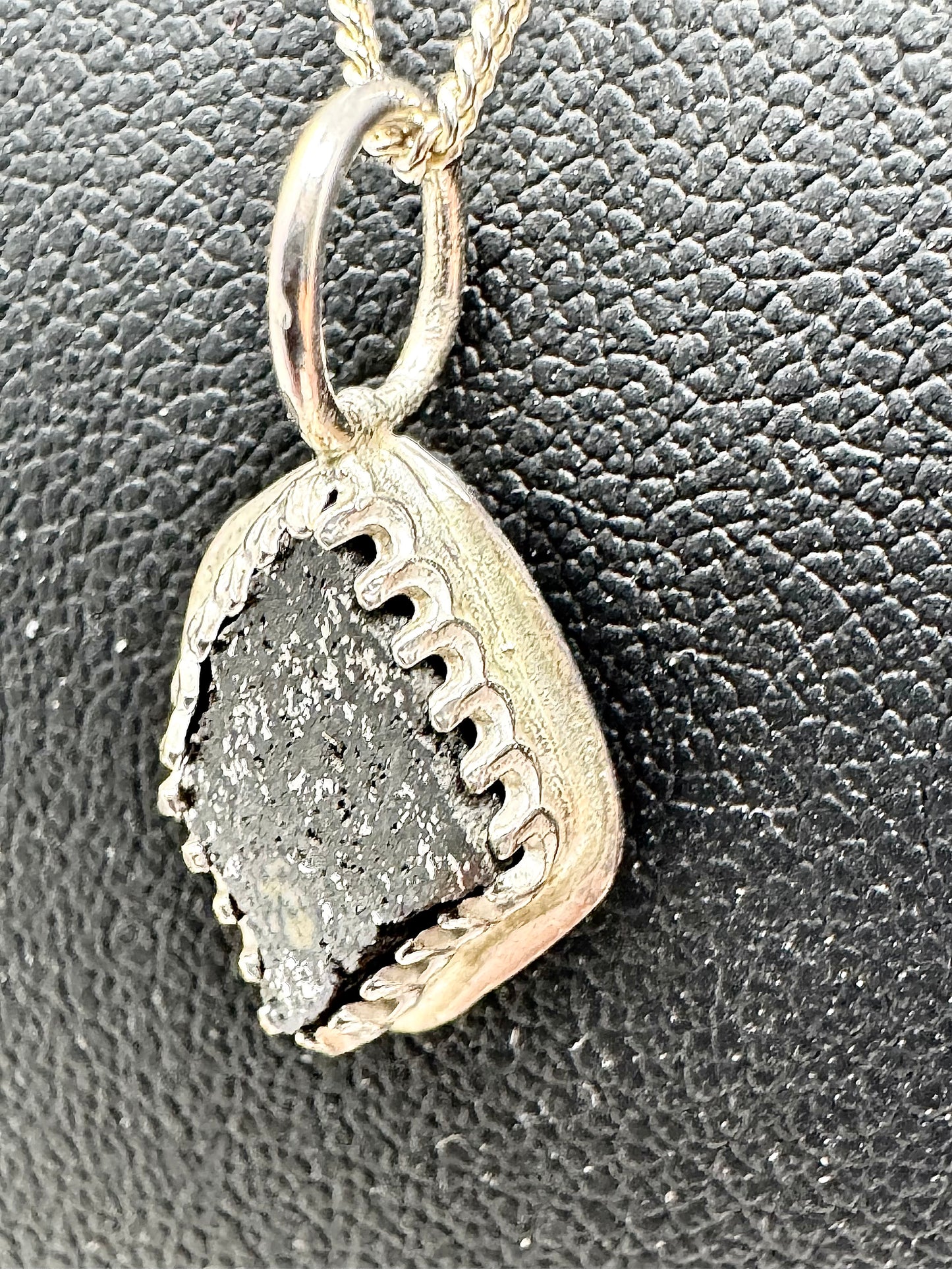 Surface of the Moon Collection: TASSÉDET 004 Meteorite (Asteroid) - Silver .925 Necklace + Chain - Handmade - One of a Kind - Genuine Lunar Moon Dust Mixed In Silver w/ COA