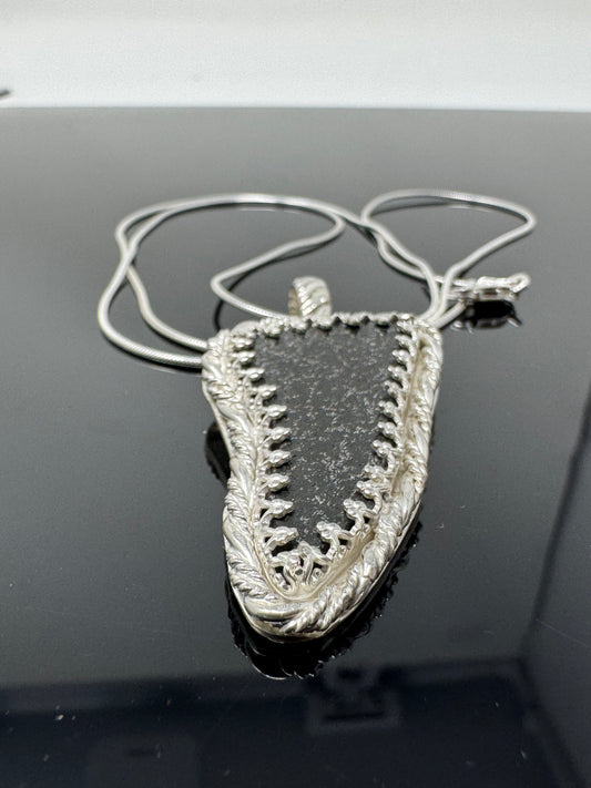 Surface of the Moon Collection: TASSÉDET 004 Meteorite (Asteroid) - Silver .925 Necklace + Chain - Handmade - One of a Kind - Genuine Lunar Dust Mixed In Silver w/ COA