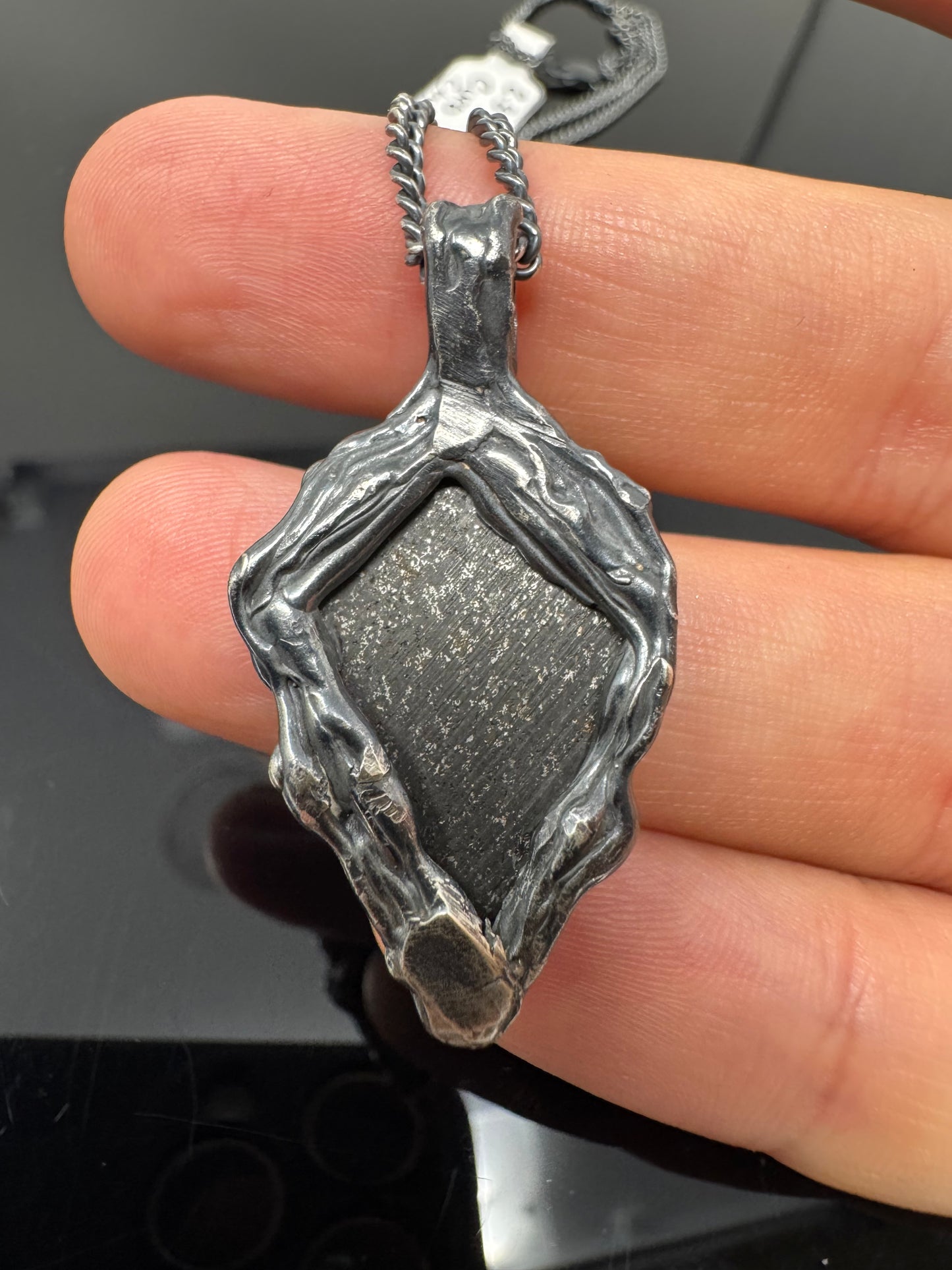 Surface of the Moon Collection: TASSÉDET 004 Meteorite (Asteroid) - Silver .925 Necklace + Chain - Handmade - One of a Kind - Genuine Lunar Dust Mixed In Silver w/ COA