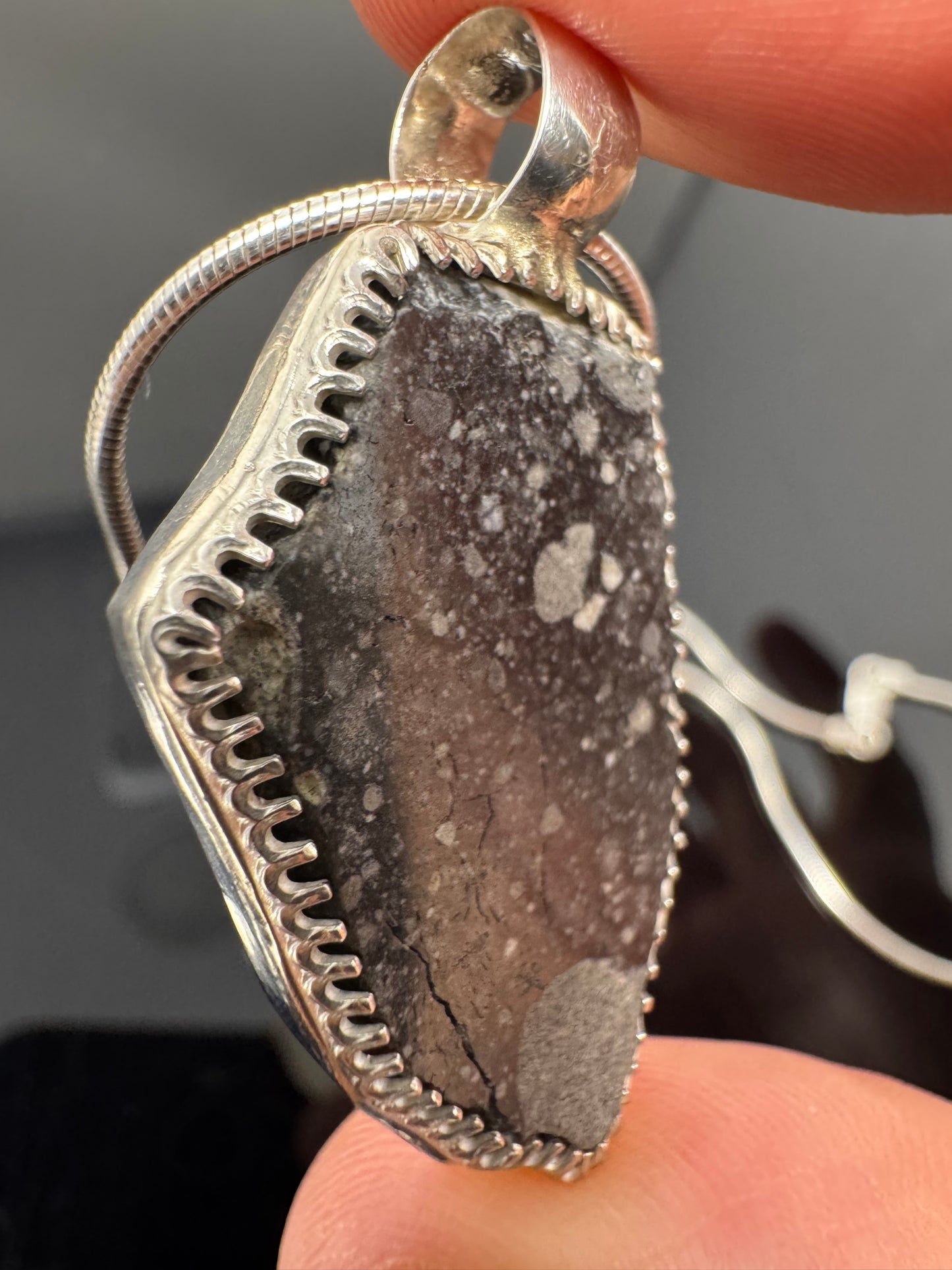 Surface of the Moon Collection: Genuine NWA 17679 Lunar Meteorite .925 Silver Necklace - Handmade/One of a Kind w/ Lunar Dust Infused Silver - Comes with COA