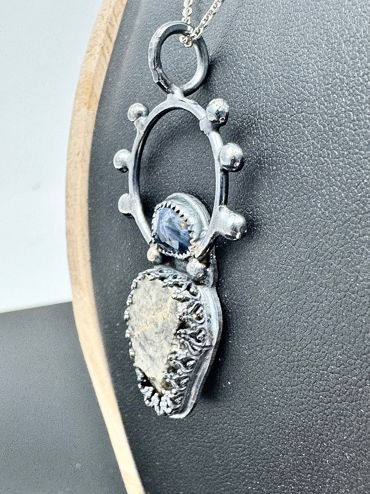 Surface of the Moon Collection: Genuine Najir 005 Lunar Meteorite and Pietersite in .925 Silver Necklace - Handmade/One of a Kind w/ Lunar Moon Dust Infused Silver - Comes with COA