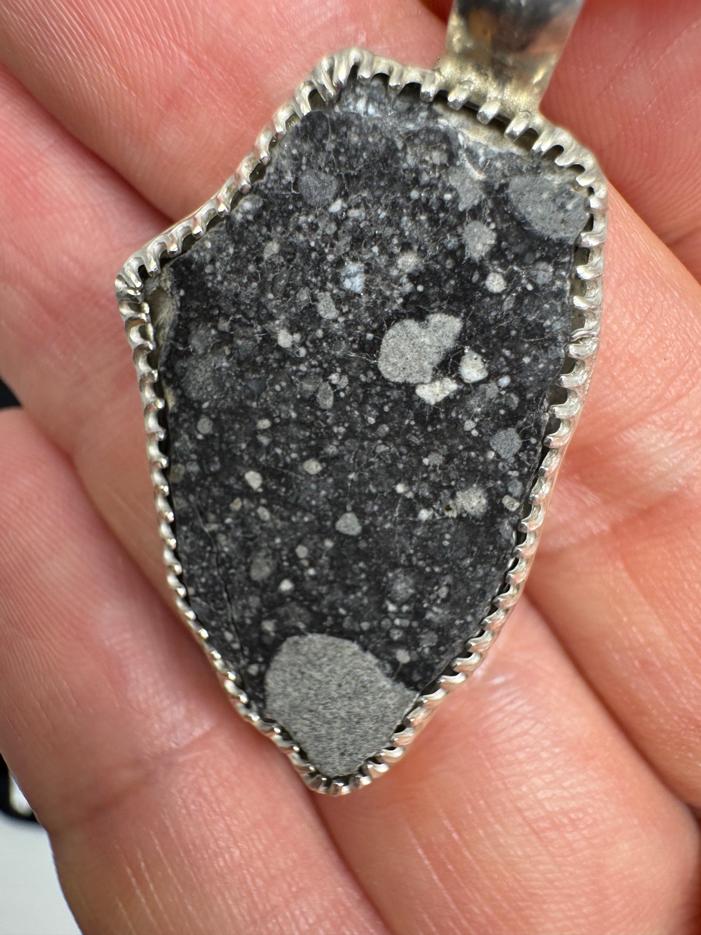 Surface of the Moon Collection: Genuine NWA 17679 Lunar Meteorite .925 Silver Necklace - Handmade/One of a Kind w/ Lunar Dust Infused Silver - Comes with COA