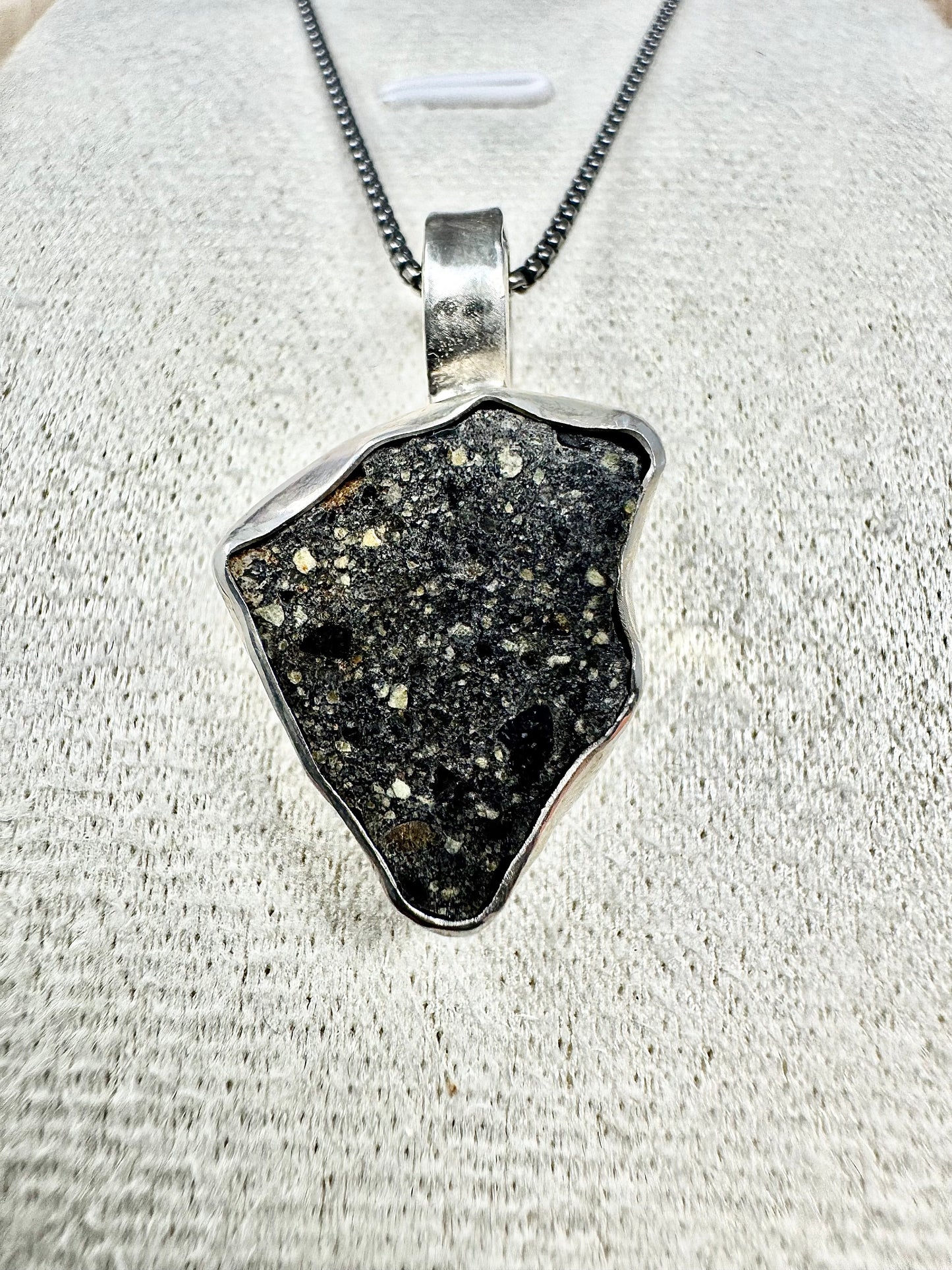Surface of the Moon Collection: Diogenite Meteorite (Asteroid Vesta) - Silver .925 Necklace and Chain - Handmade - One of a Kind - Genuine Lunar/Moon Dust Mixed In Silver w/ COA