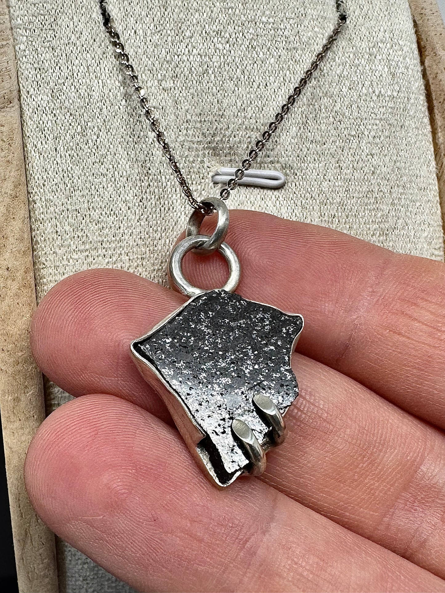 Surface of the Moon Collection: TASSÉDET 004 Meteorite (Asteroid) - Silver .925 Necklace + Chain - Handmade - One of a Kind - Genuine Lunar Moon Dust Mixed In Silver w/ COA