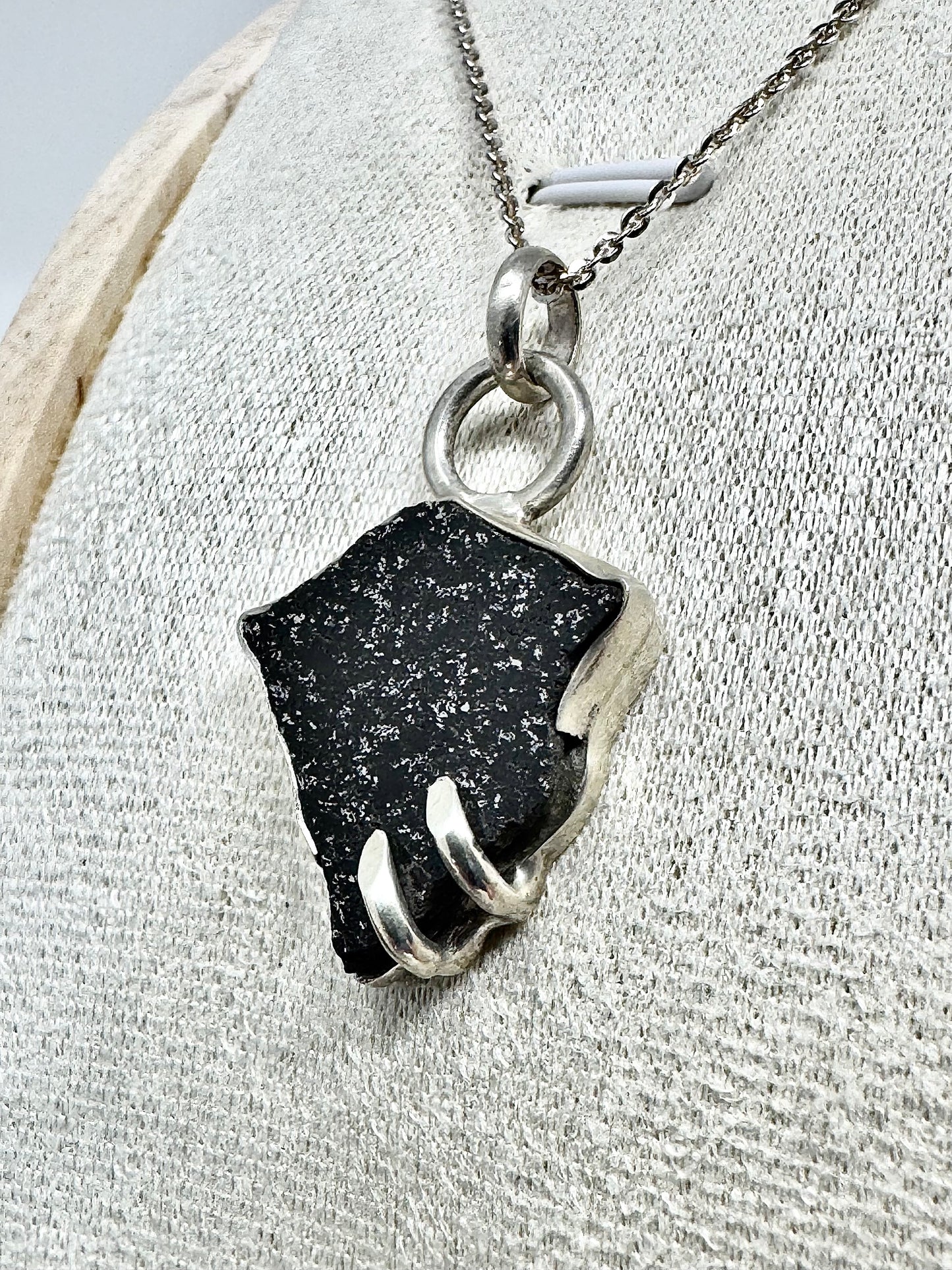 Surface of the Moon Collection: TASSÉDET 004 Meteorite (Asteroid) - Silver .925 Necklace + Chain - Handmade - One of a Kind - Genuine Lunar Moon Dust Mixed In Silver w/ COA