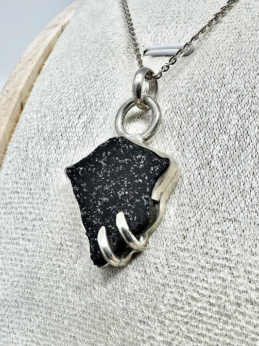 Surface of the Moon Collection: TASSÉDET 004 Meteorite (Asteroid) - Silver .925 Necklace + Chain - Handmade - One of a Kind - Genuine Lunar Moon Dust Mixed In Silver w/ COA