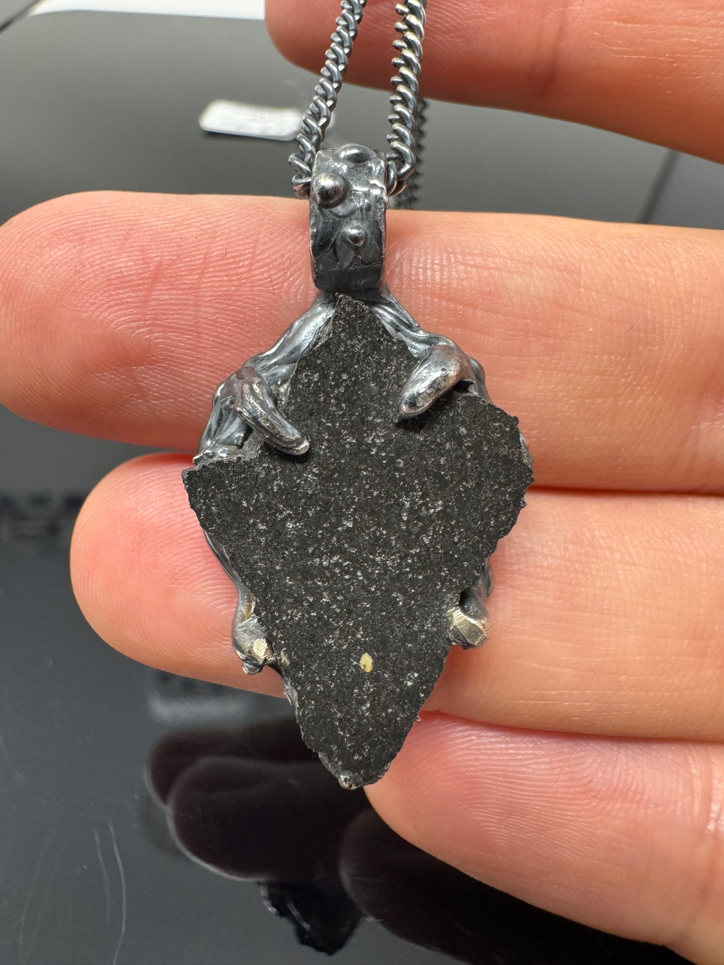 Surface of the Moon Collection: TASSÉDET 004 Meteorite (Asteroid) - Silver .925 Necklace + Chain - Handmade - One of a Kind - Genuine Lunar Dust Mixed In Silver w/ COA