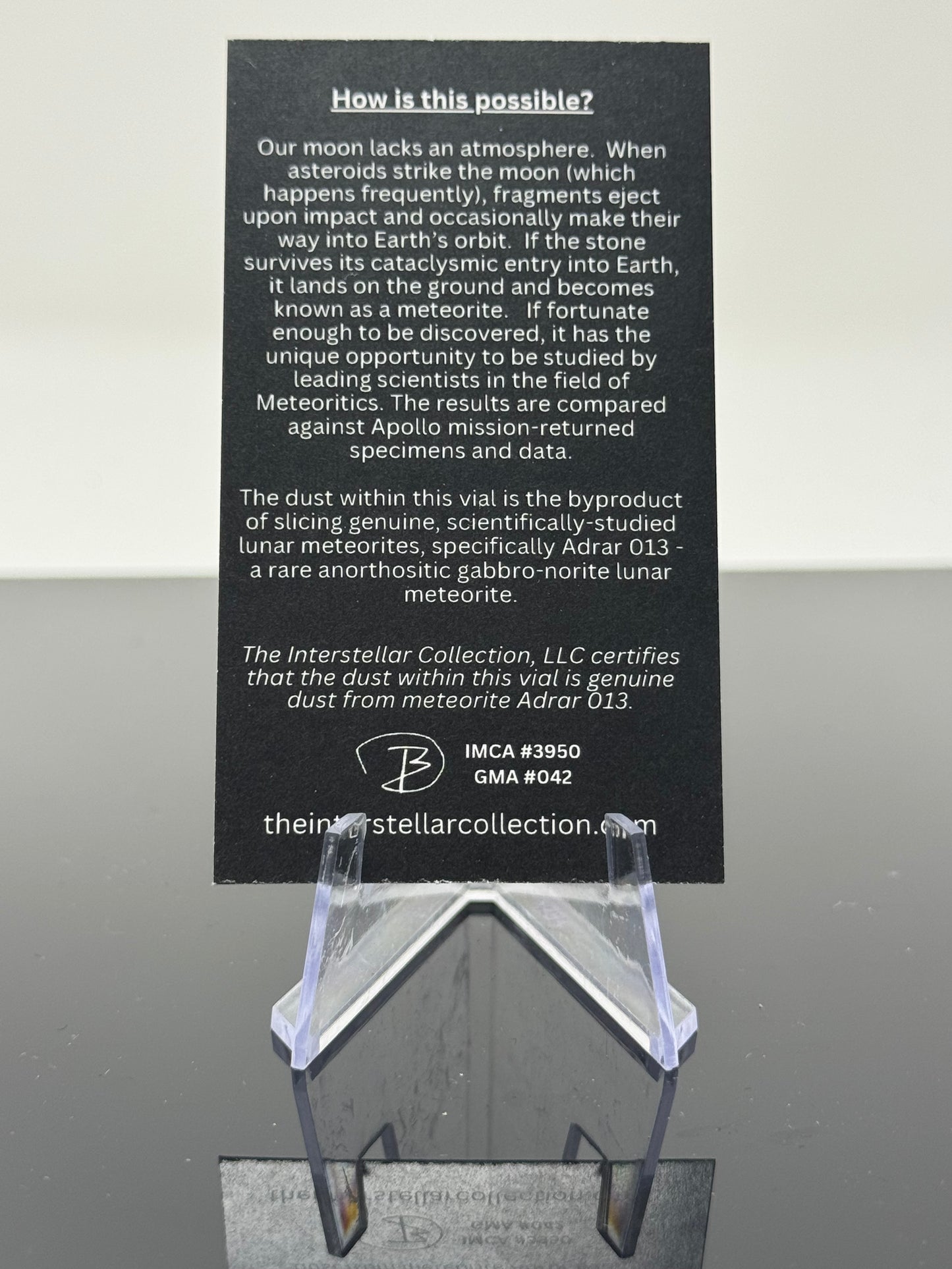 Certified Genuine Lunar Moon Meteorite Dust Necklace - Stainless Steel - Jewelry Box Included