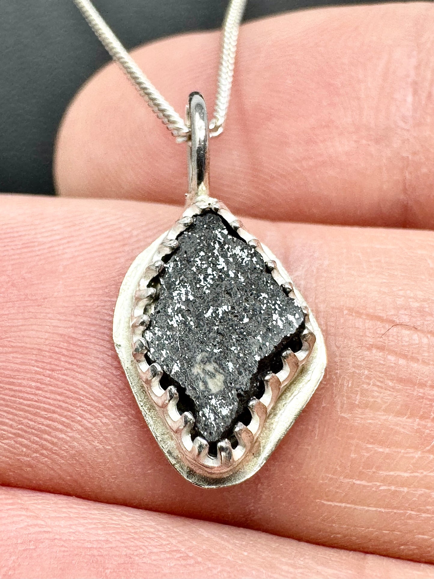 Surface of the Moon Collection: TASSÉDET 004 Meteorite (Asteroid) - Silver .925 Necklace + Chain - Handmade - One of a Kind - Genuine Lunar Moon Dust Mixed In Silver w/ COA