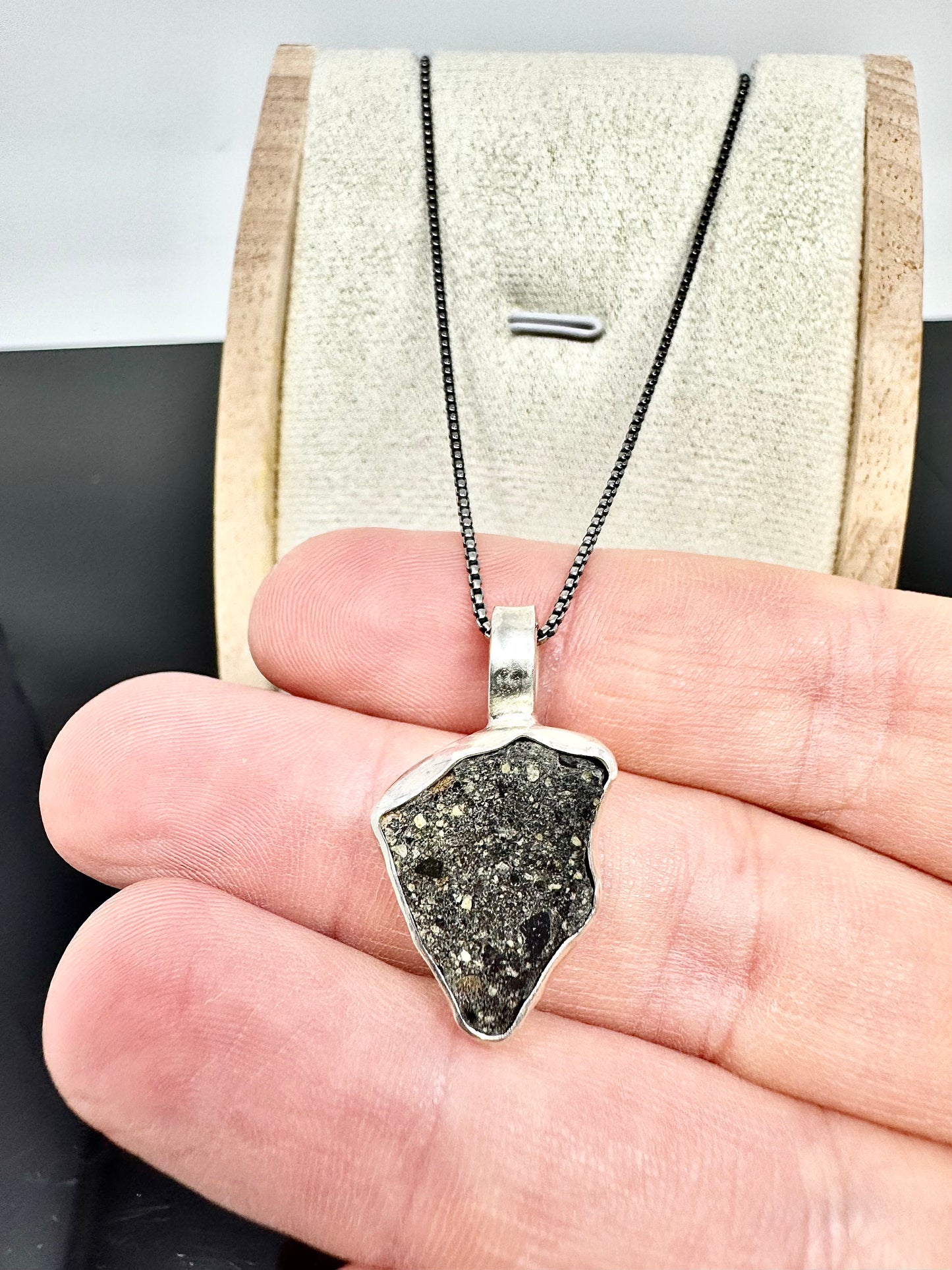 Surface of the Moon Collection: Diogenite Meteorite (Asteroid Vesta) - Silver .925 Necklace and Chain - Handmade - One of a Kind - Genuine Lunar/Moon Dust Mixed In Silver w/ COA