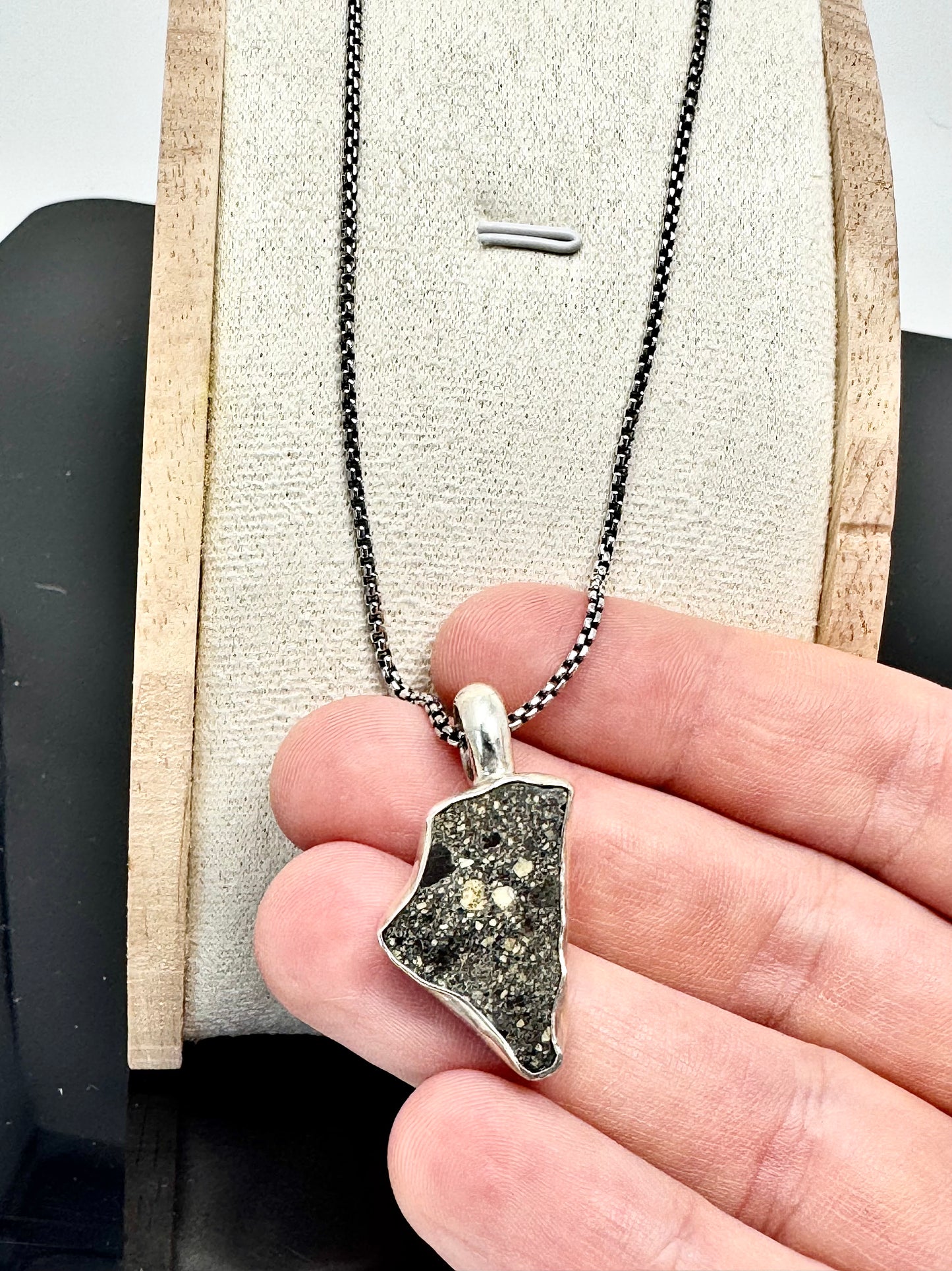 Surface of the Moon Collection: Diogenite Meteorite (Asteroid Vesta) - Silver .925 Necklace and Chain - Handmade - One of a Kind - Genuine Lunar/Moon Dust Mixed In Silver w/ COA