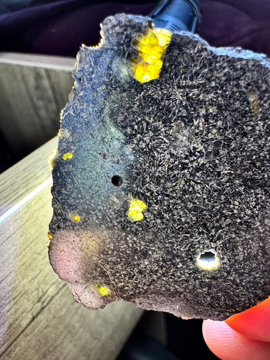 NEA 120 Full Slice - A Rare, Vesicular Angrite Meteorite w/ Needle-Like Matrix And Translucent Crystals! 13.0g