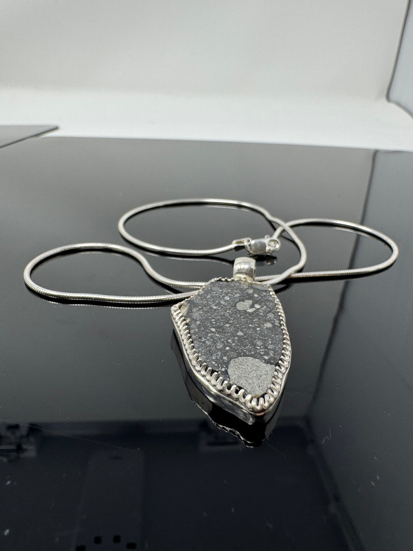 Surface of the Moon Collection: Genuine NWA 17679 Lunar Meteorite .925 Silver Necklace - Handmade/One of a Kind w/ Lunar Dust Infused Silver - Comes with COA