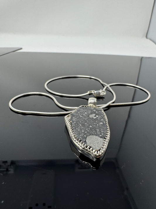 Surface of the Moon Collection: Genuine NWA 17679 Lunar Meteorite .925 Silver Necklace - Handmade/One of a Kind w/ Lunar Dust Infused Silver - Comes with COA