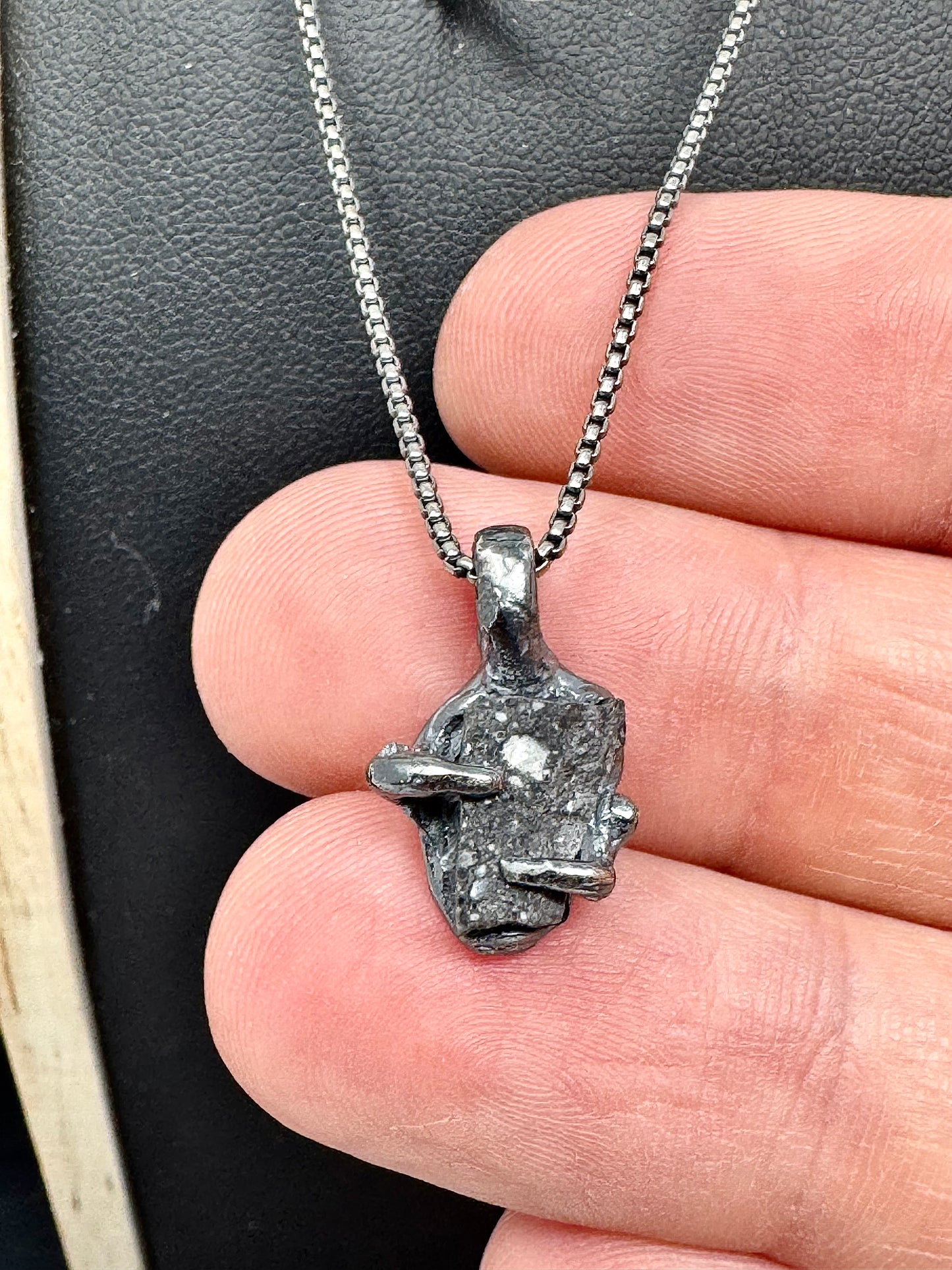 Surface of the Moon Collection: Genuine NWA 17679 Lunar Meteorite in .925 Silver Necklace - Handmade/One of a Kind w/ Lunar Moon Dust Infused Silver - Comes with COA