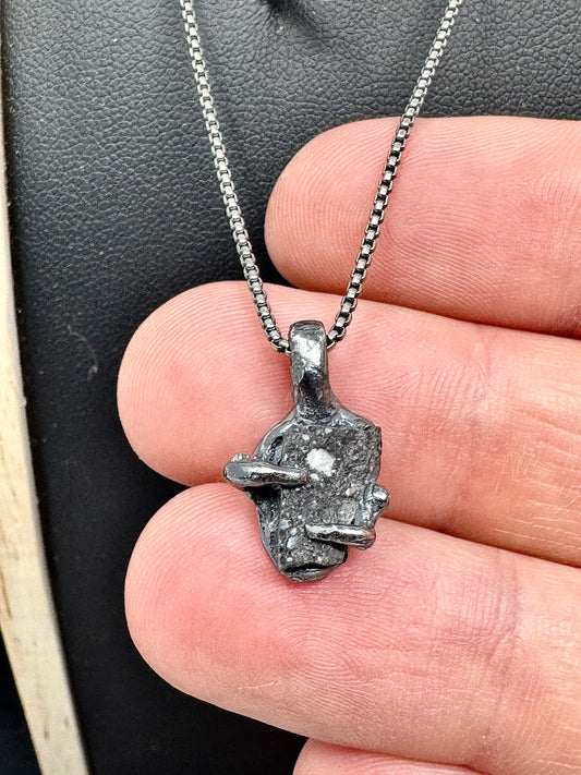 Surface of the Moon Collection: Genuine NWA 17679 Lunar Meteorite in .925 Silver Necklace - Handmade/One of a Kind w/ Lunar Moon Dust Infused Silver - Comes with COA