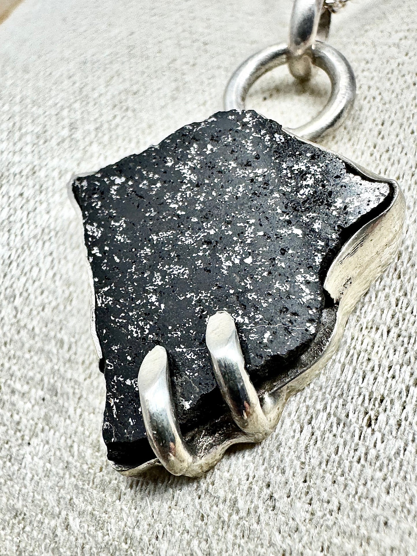 Surface of the Moon Collection: TASSÉDET 004 Meteorite (Asteroid) - Silver .925 Necklace + Chain - Handmade - One of a Kind - Genuine Lunar Moon Dust Mixed In Silver w/ COA