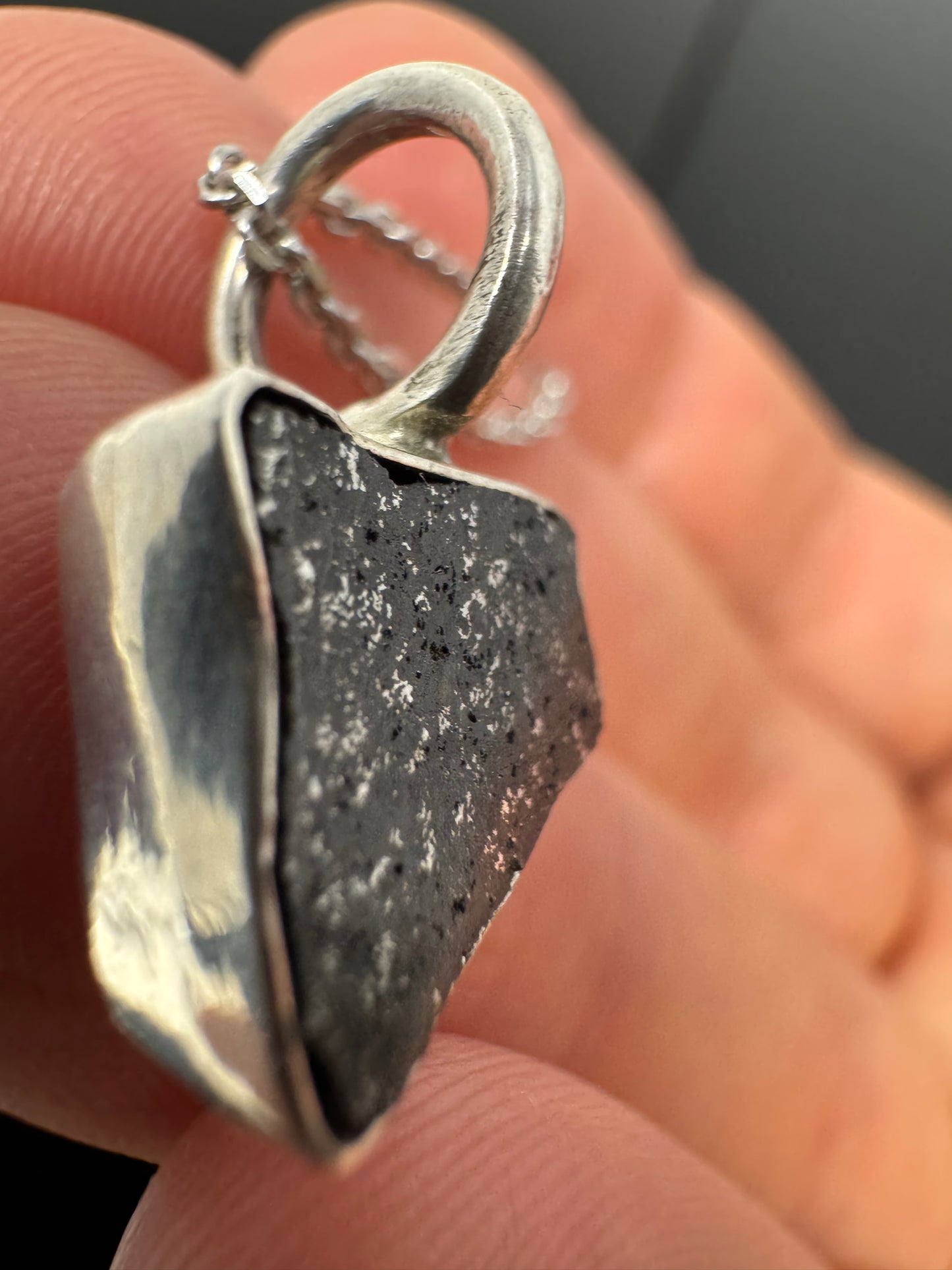 Surface of the Moon Collection: TASSÉDET 004 Meteorite (Asteroid) - Silver .925 Necklace + Chain - Handmade - One of a Kind - Genuine Lunar Dust Mixed In Silver w/ COA