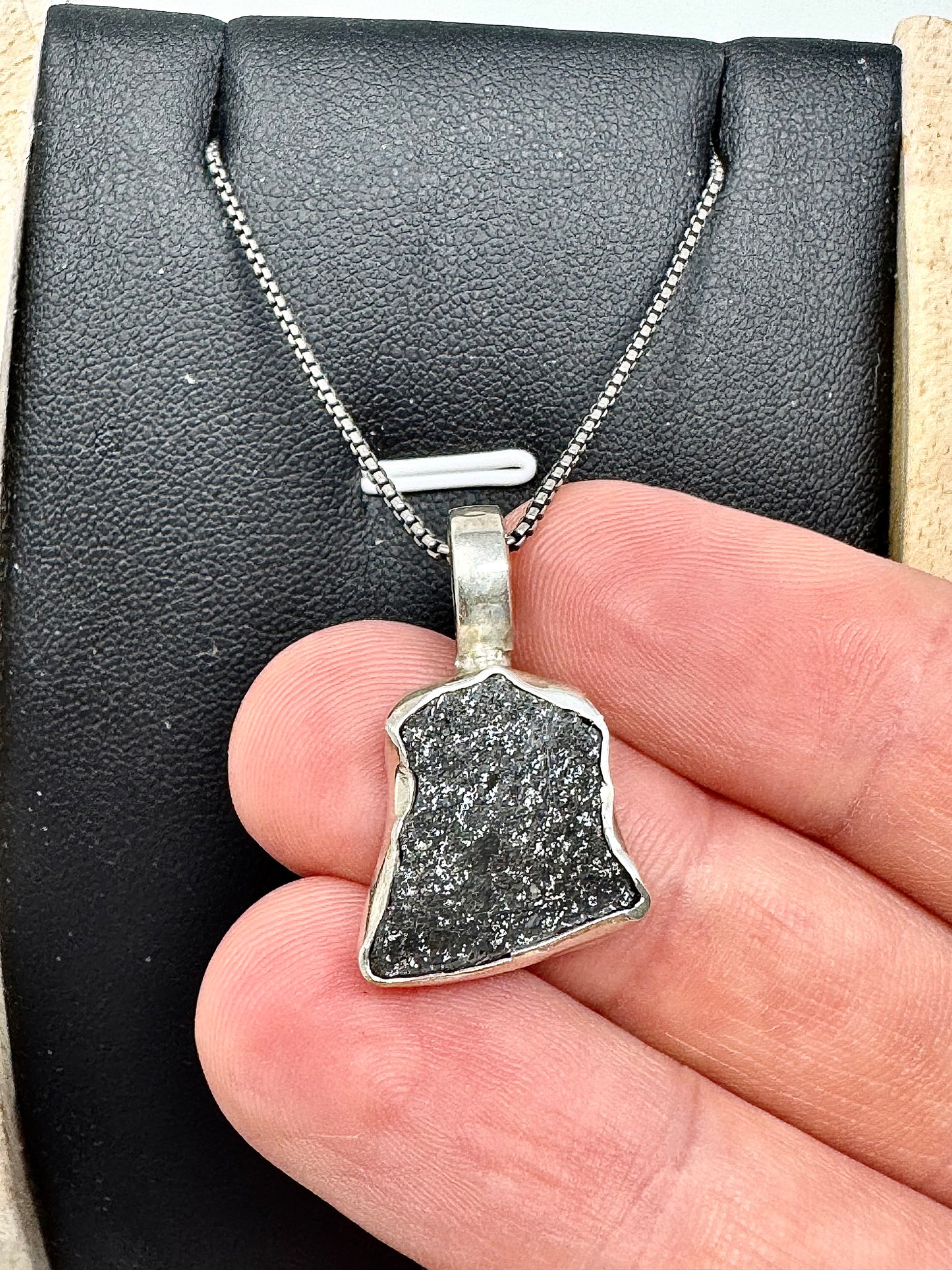 Surface of the Moon Collection: TASSÉDET 004 Meteorite (Asteroid) - Silver .925 Necklace + Chain - Handmade - One of a Kind - Genuine Lunar Moon Dust Mixed In Silver w/ COA