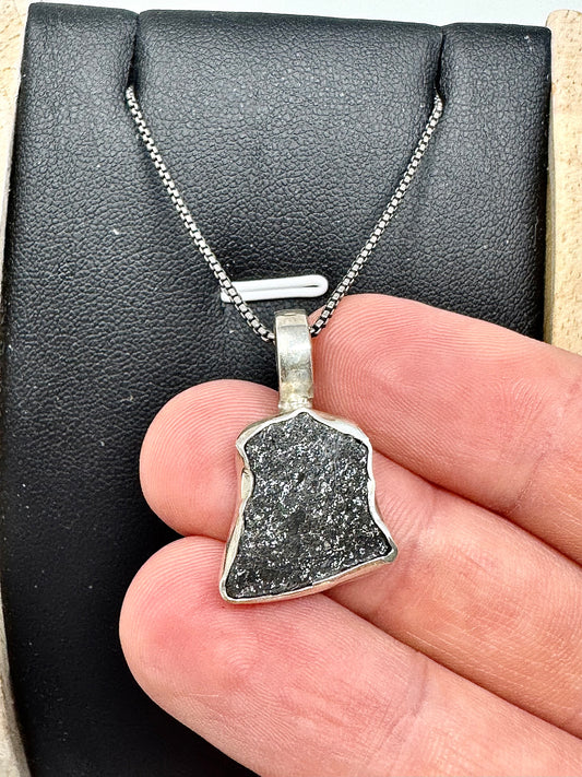 Surface of the Moon Collection: TASSÉDET 004 Meteorite (Asteroid) - Silver .925 Necklace + Chain - Handmade - One of a Kind - Genuine Lunar Moon Dust Mixed In Silver w/ COA