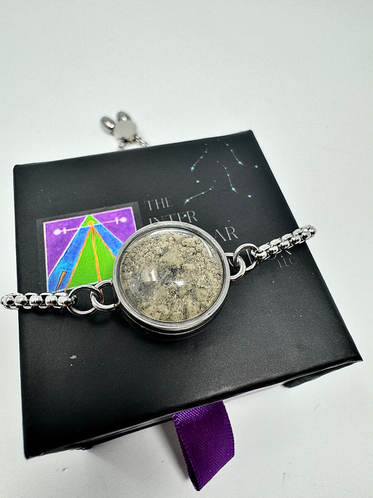 Certified Genuine Lunar Meteorite Dust Bracelet - Stainless Steel/Adjustable Box Chain - Jewelry Box Included