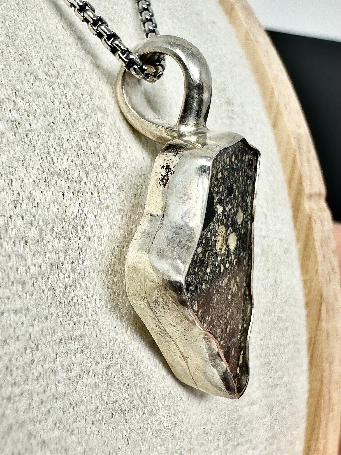Surface of the Moon Collection: Diogenite Meteorite (Asteroid Vesta) - Silver .925 Necklace and Chain - Handmade - One of a Kind - Genuine Lunar/Moon Dust Mixed In Silver w/ COA