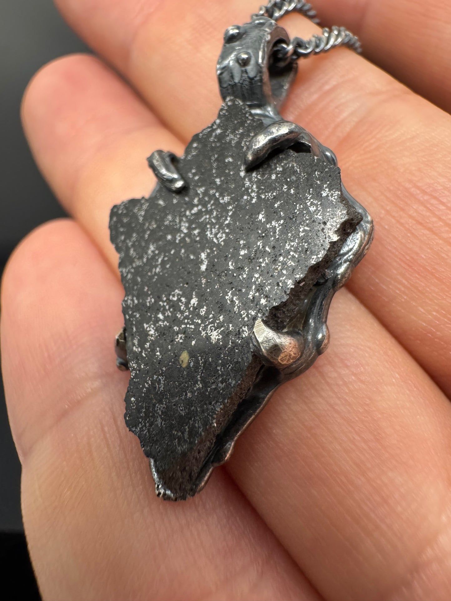 Surface of the Moon Collection: TASSÉDET 004 Meteorite (Asteroid) - Silver .925 Necklace + Chain - Handmade - One of a Kind - Genuine Lunar Dust Mixed In Silver w/ COA