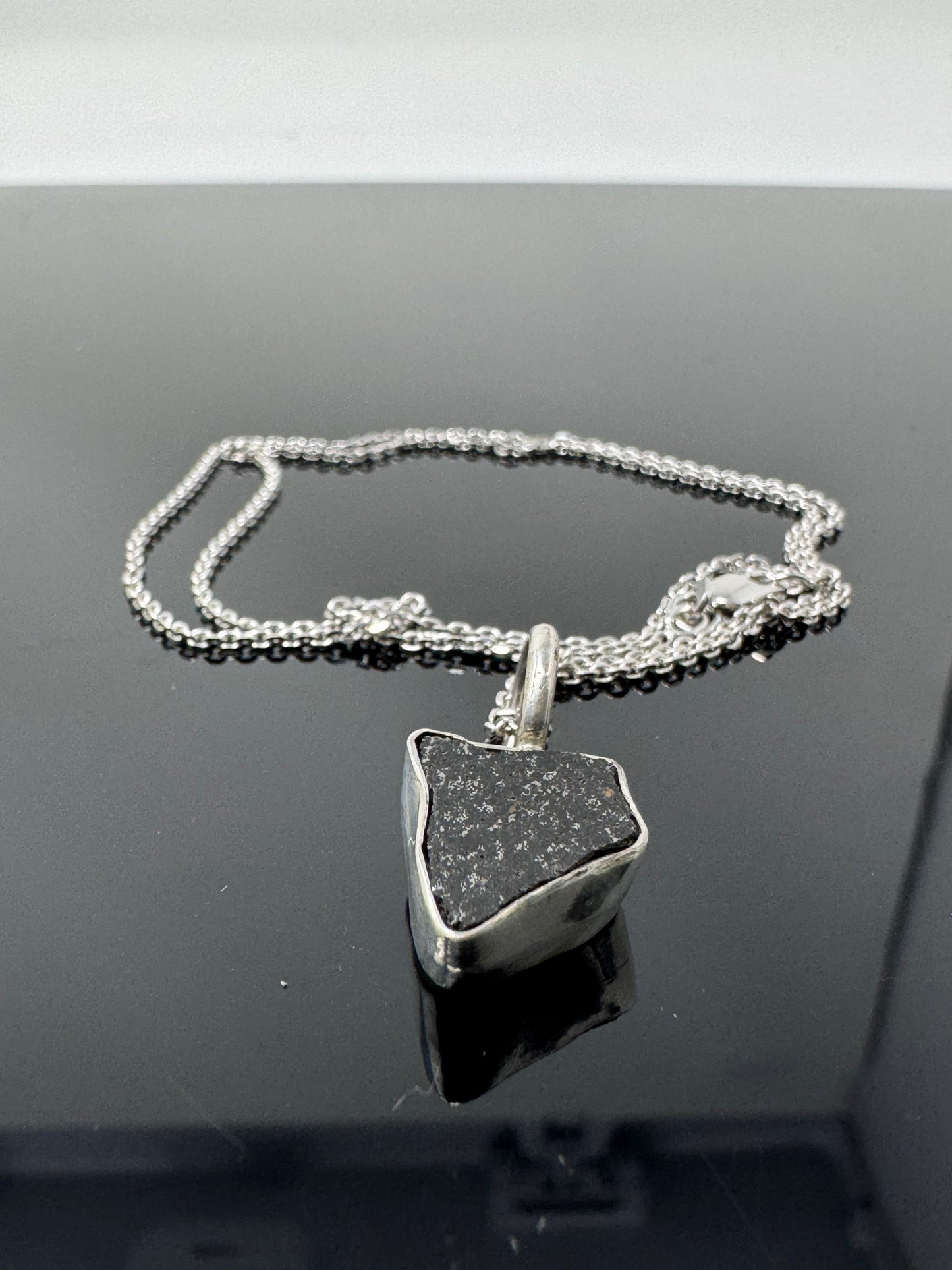 Surface of the Moon Collection: TASSÉDET 004 Meteorite (Asteroid) - Silver .925 Necklace + Chain - Handmade - One of a Kind - Genuine Lunar Dust Mixed In Silver w/ COA