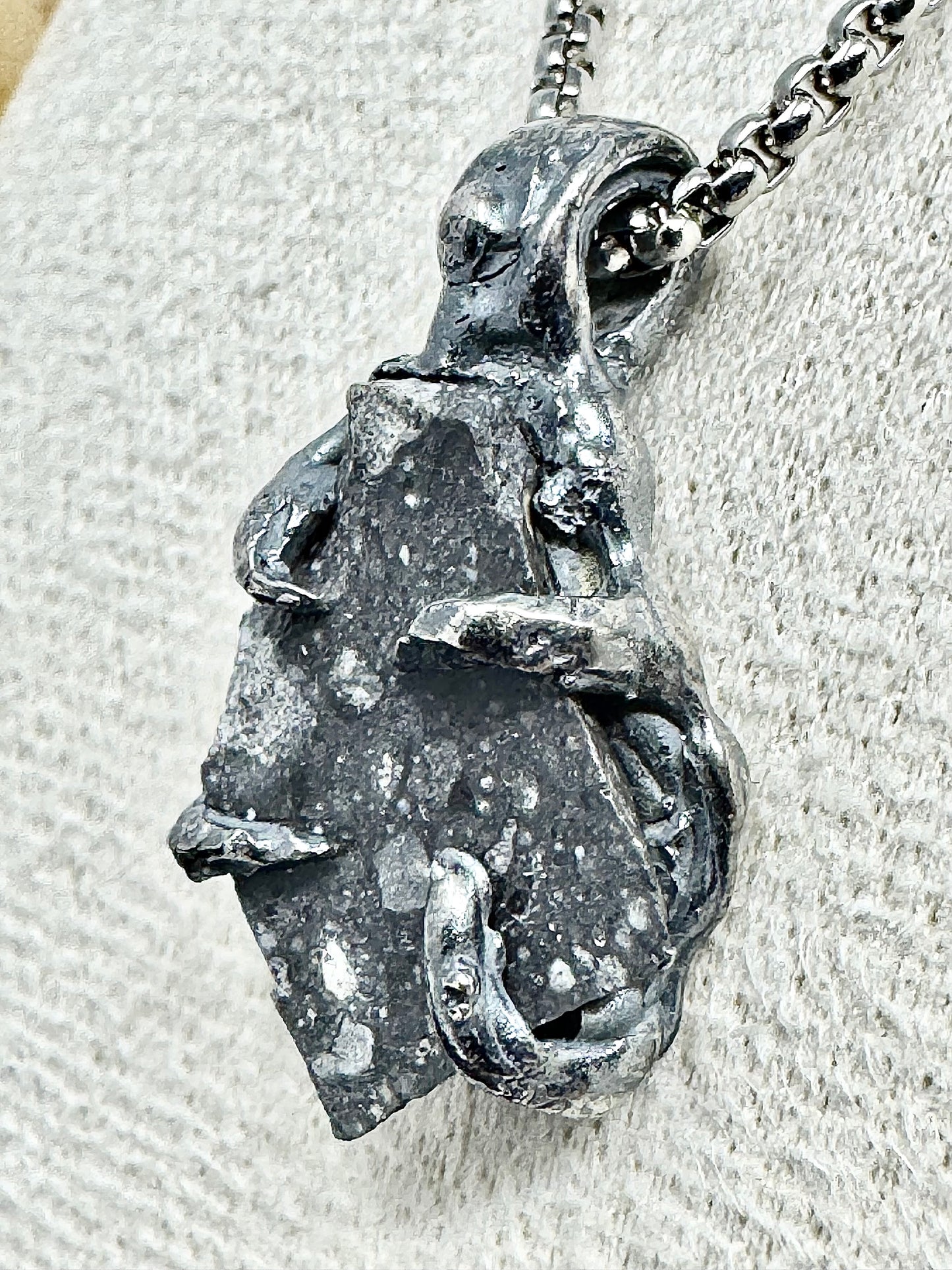 Surface of the Moon Collection: Genuine NWA 17679 Lunar Meteorite in .925 Silver Necklace - Handmade/One of a Kind w/ Lunar Moon Dust Infused Silver - Comes with COA