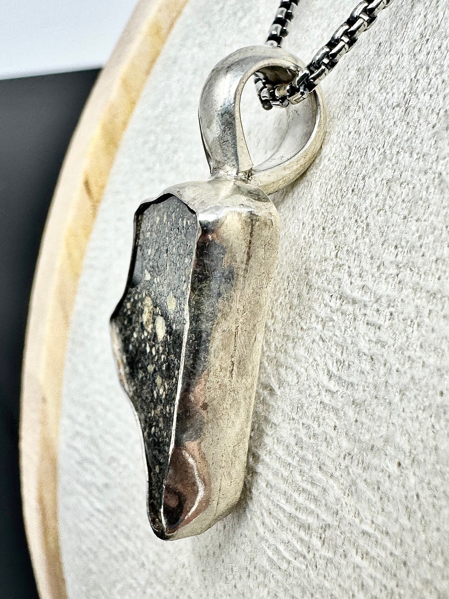 Surface of the Moon Collection: Diogenite Meteorite (Asteroid Vesta) - Silver .925 Necklace and Chain - Handmade - One of a Kind - Genuine Lunar/Moon Dust Mixed In Silver w/ COA