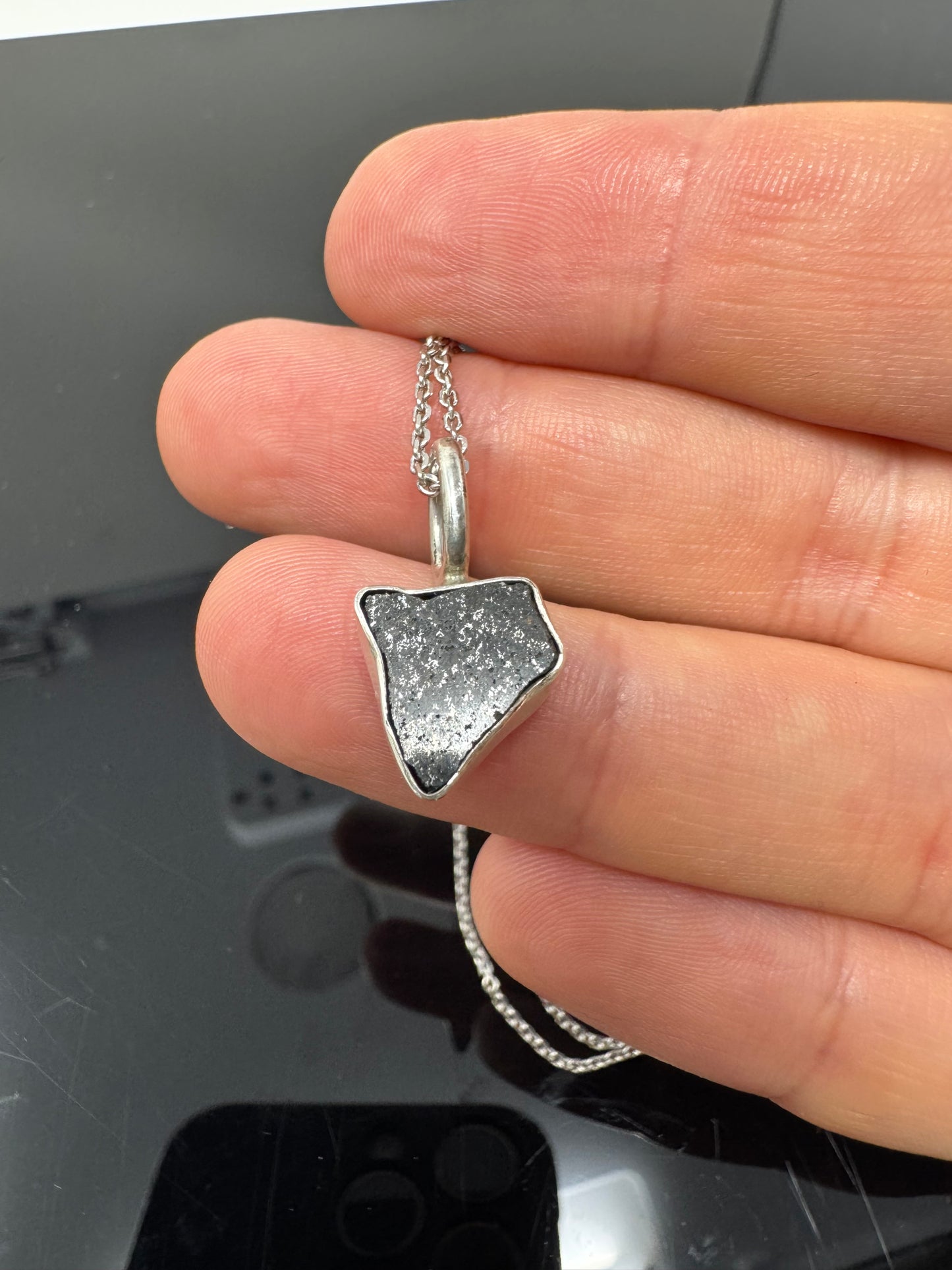 Surface of the Moon Collection: TASSÉDET 004 Meteorite (Asteroid) - Silver .925 Necklace + Chain - Handmade - One of a Kind - Genuine Lunar Dust Mixed In Silver w/ COA