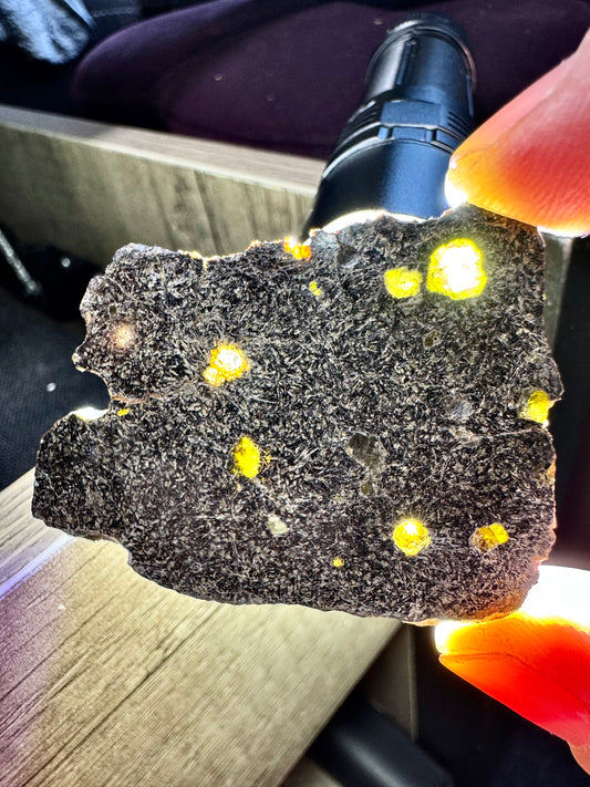 NEA 120 Full Slice - A Rare, Vesicular Angrite Meteorite w/ Needle-Like Matrix And Translucent Crystals! 10.0g