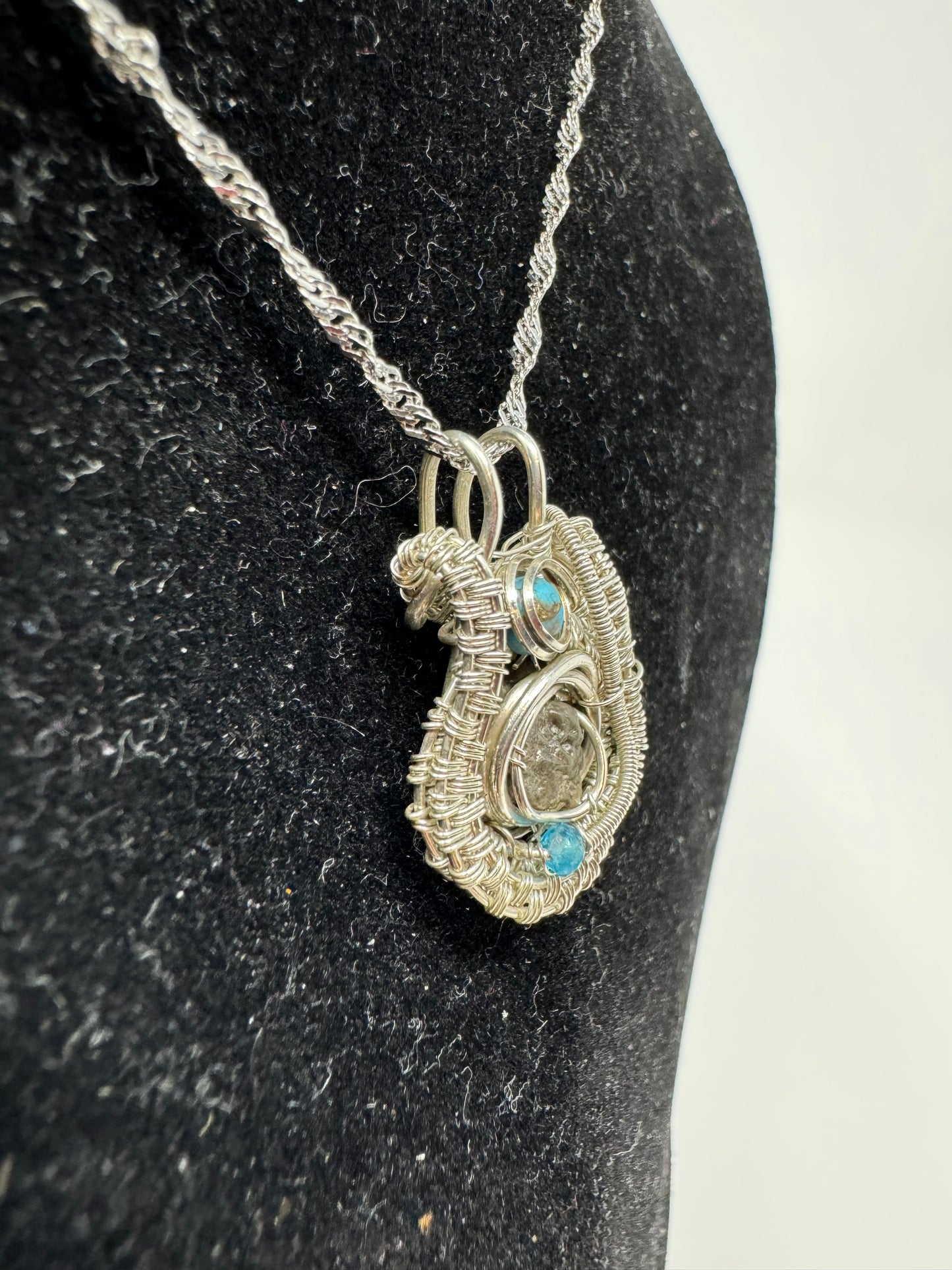 Lunar Meteorite, Turquoise, Apatite, Silver Necklace - Handmade - One of a Kind