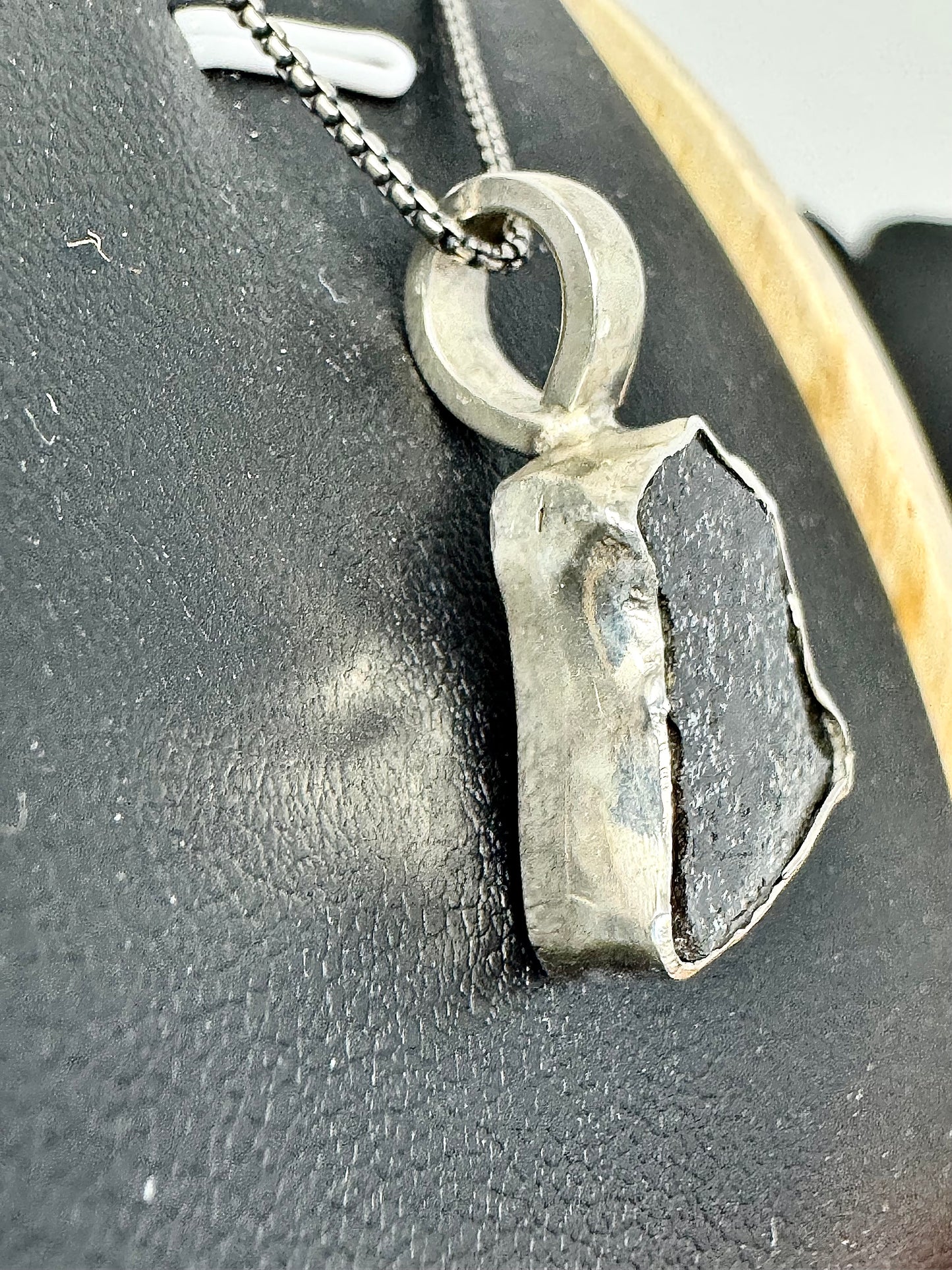 Surface of the Moon Collection: TASSÉDET 004 Meteorite (Asteroid) - Silver .925 Necklace + Chain - Handmade - One of a Kind - Genuine Lunar Moon Dust Mixed In Silver w/ COA