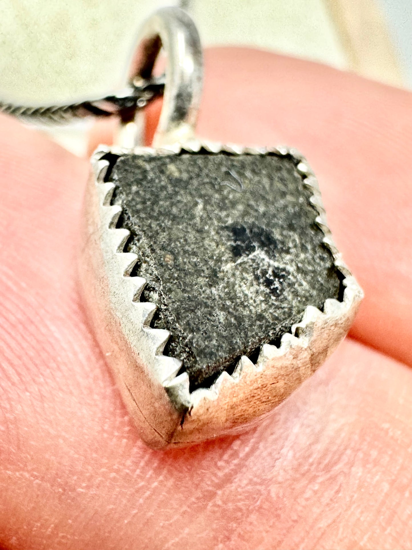 Surface of the Moon Collection: NWA 18281 Martian Meteorite (Aqueously Altered!) - Silver .925 Necklace + Chain - Handmade - One of a Kind - Genuine Lunar Moon Dust Mixed In Silver w/ COA