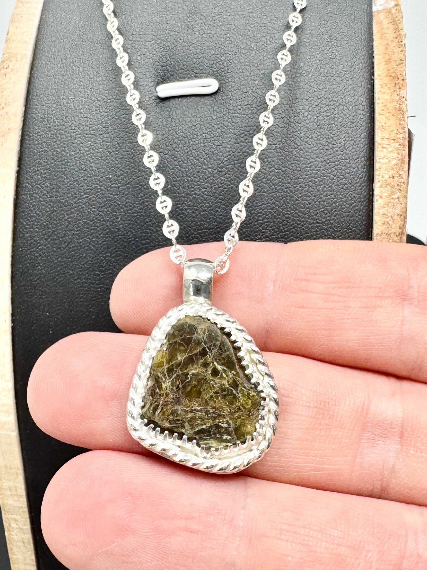 Surface of the Moon Collection:  NWA 7831 Diogenite Meteorite (Asteroid Vesta) - Silver Necklace + Chain - Handmade - One of a Kind - Genuine Lunar Dust Mixed In Silver w/ COA
