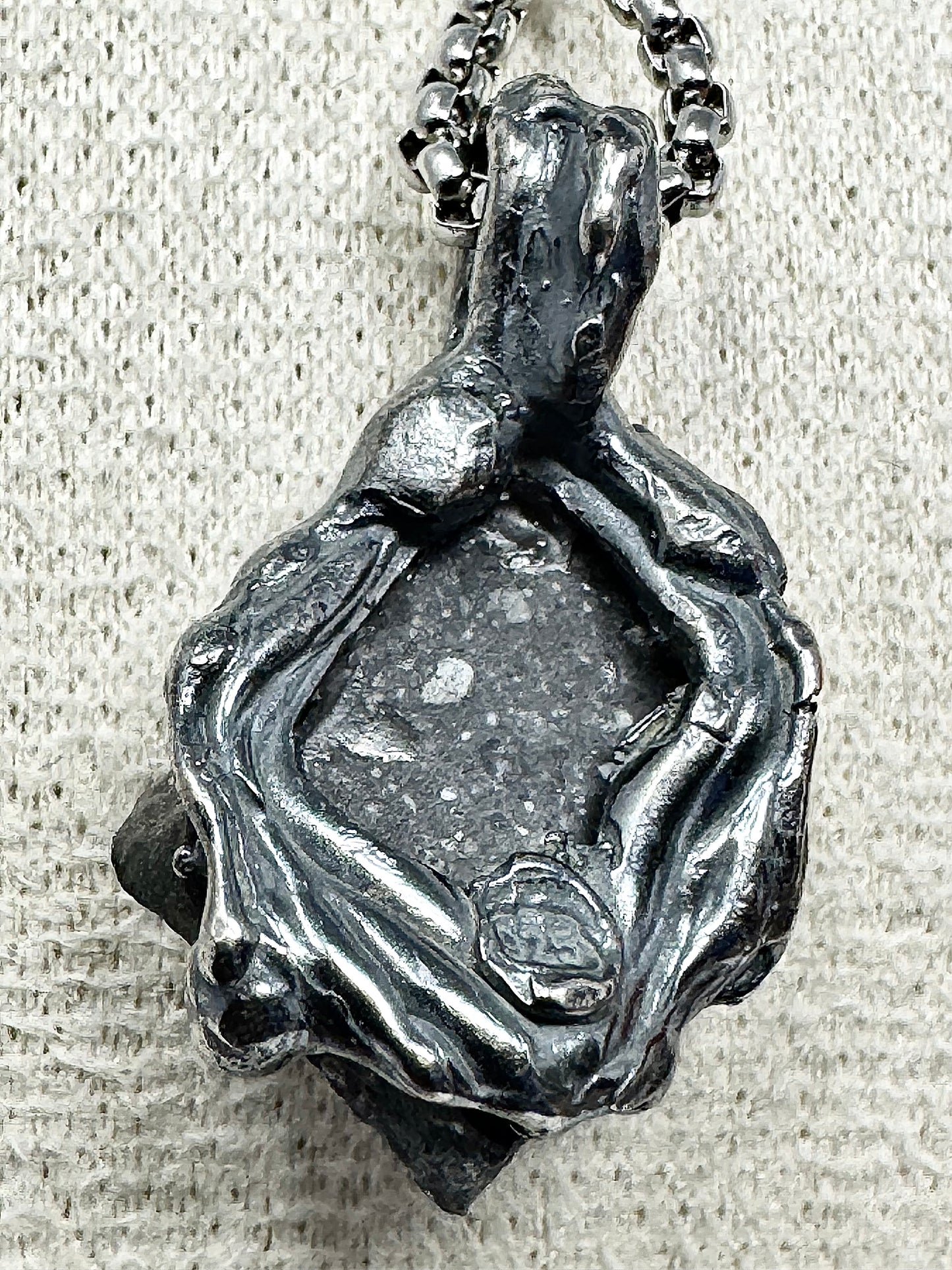Surface of the Moon Collection: Genuine NWA 17679 Lunar Meteorite in .925 Silver Necklace - Handmade/One of a Kind w/ Lunar Moon Dust Infused Silver - Comes with COA