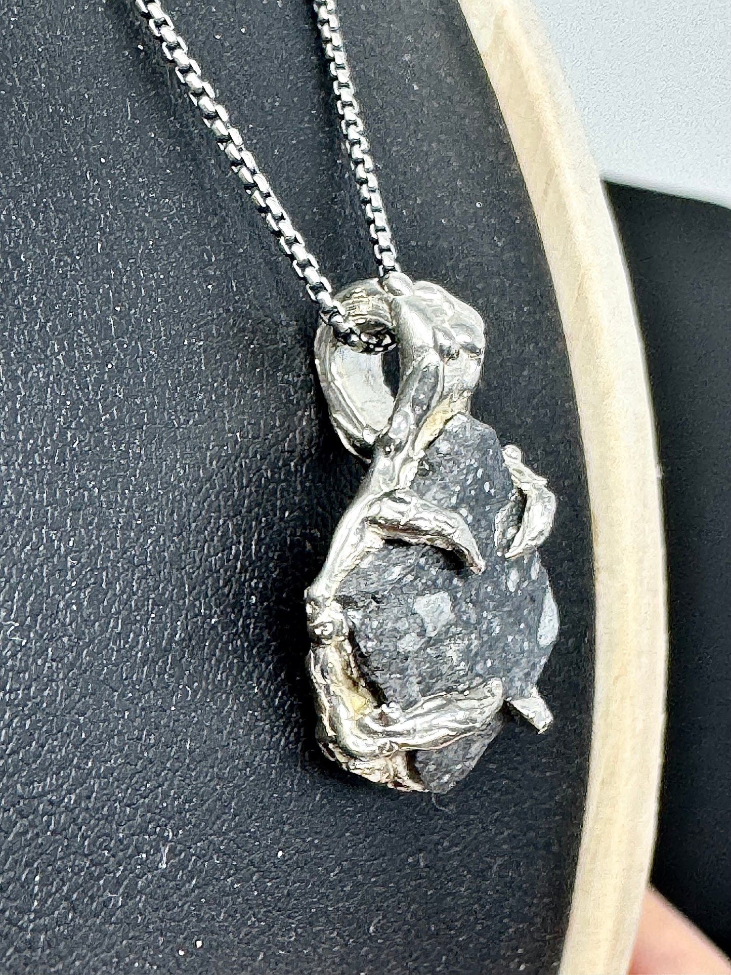Surface of the Moon Collection: Genuine NWA 17679 Lunar Meteorite in .925 Silver Necklace - Handmade/One of a Kind w/ Lunar Moon Dust Infused Silver - Comes with COA