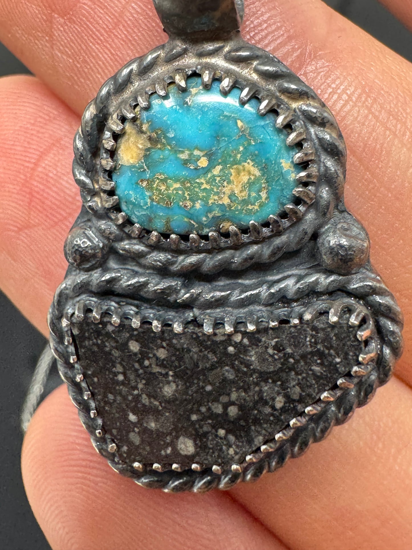 Surface of the Moon Collection: Genuine NWA 17679 Lunar Meteorite + Turquoise  .925 Silver Necklace - Handmade/One of a Kind w/ Lunar Dust Infused Silver - Comes with COA