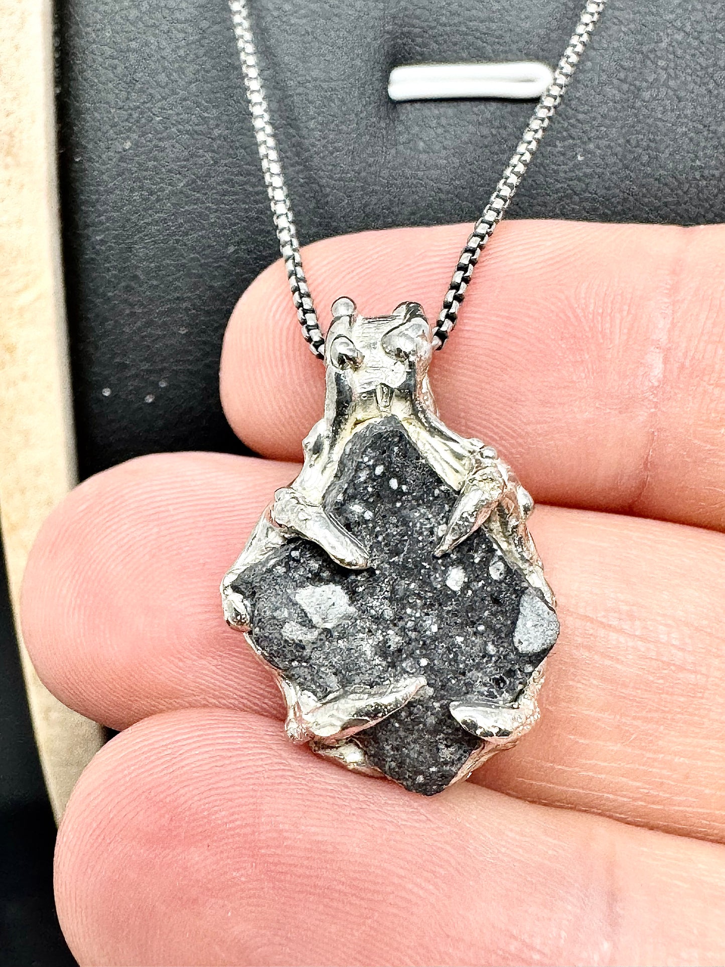 Surface of the Moon Collection: Genuine NWA 17679 Lunar Meteorite in .925 Silver Necklace - Handmade/One of a Kind w/ Lunar Moon Dust Infused Silver - Comes with COA