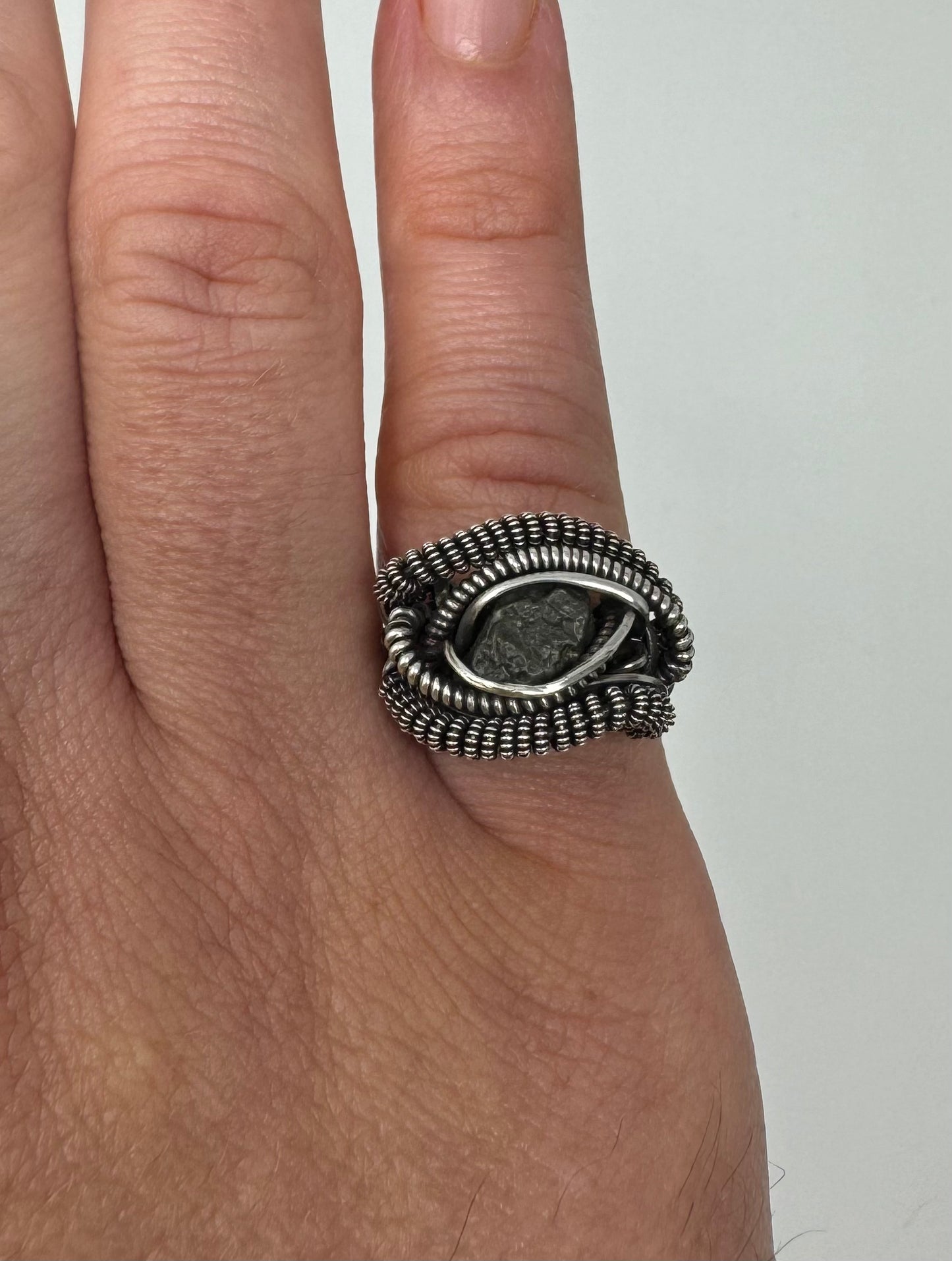 Handmade Ring - Genuine Lunar Meteorite + Silver - Size 6 - One of a Kind