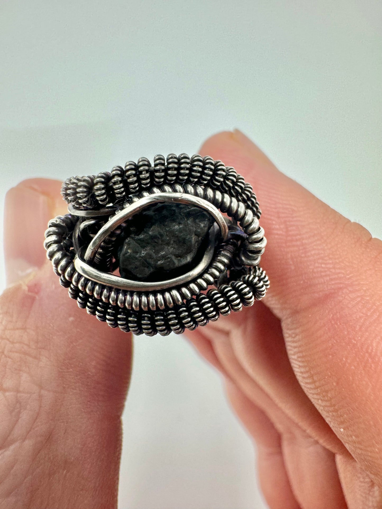 Handmade Ring - Genuine Lunar Meteorite + Silver - Size 6 - One of a Kind