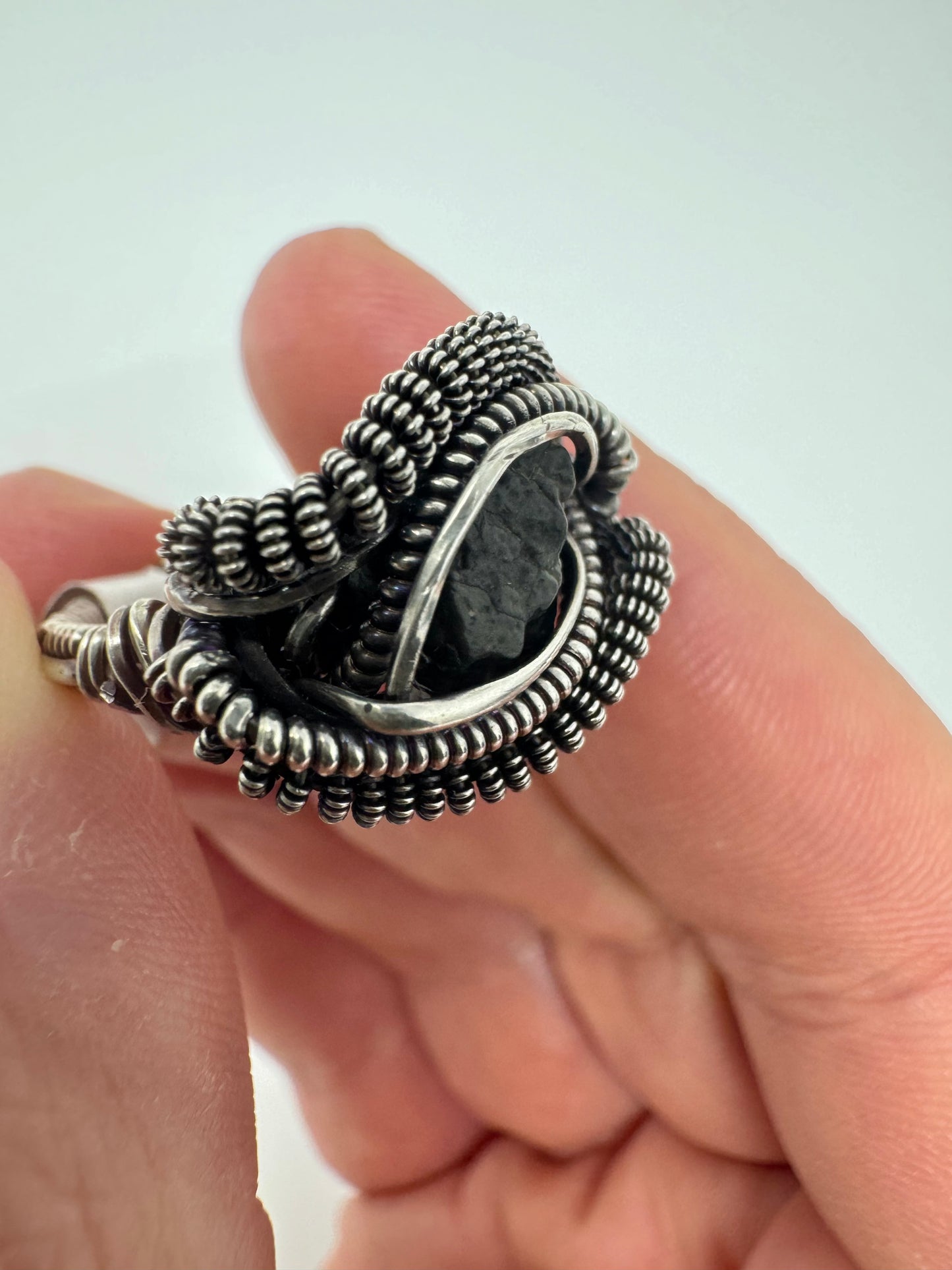 Handmade Ring - Genuine Lunar Meteorite + Silver - Size 6 - One of a Kind