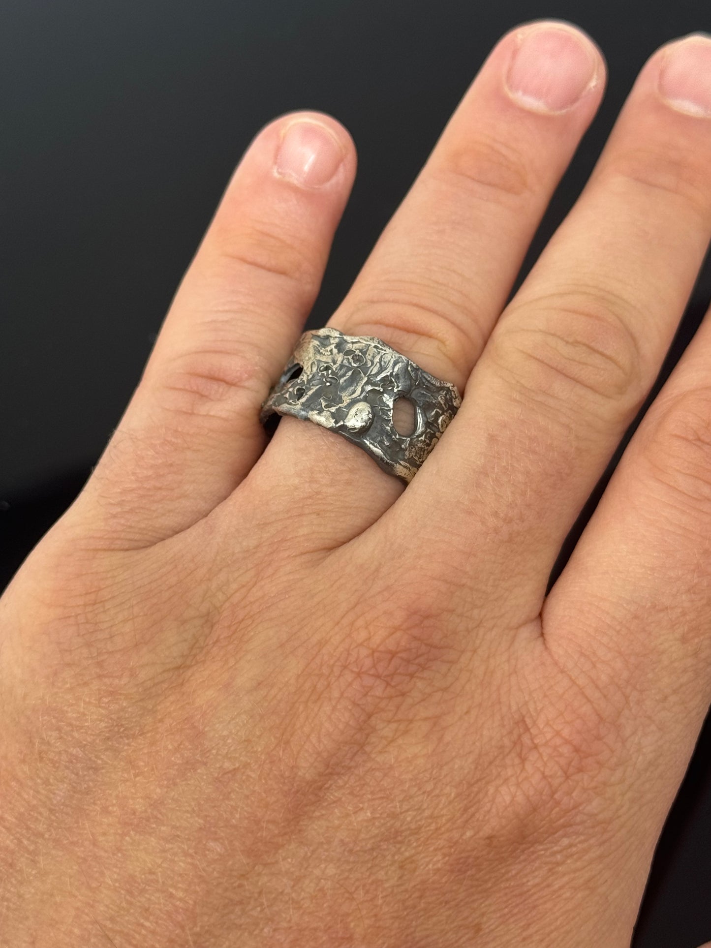 The Surface of the Moon Collection: Handmade Silver Ring w/ Authentic Lunar Dust Mixed In - One of a Kind! Unisex, Size 12