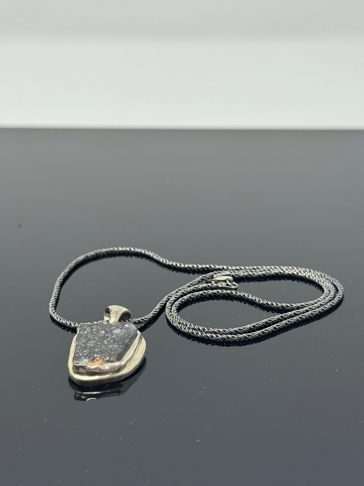 The Surface of the Moon Collection: Genuine NWA 17679 Lunar Meteorite Silver Necklace - Handmade - One of a Kind