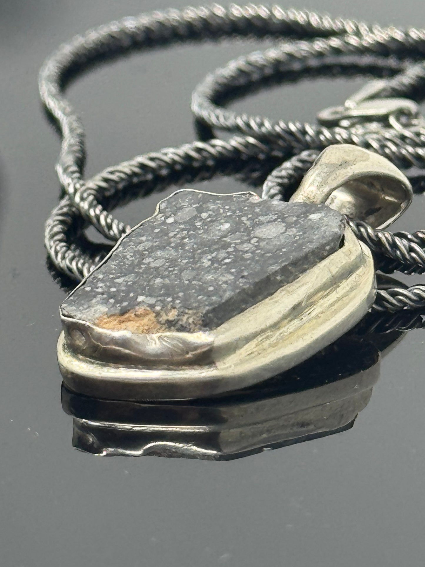 The Surface of the Moon Collection: Genuine NWA 17679 Lunar Meteorite Silver Necklace - Handmade - One of a Kind