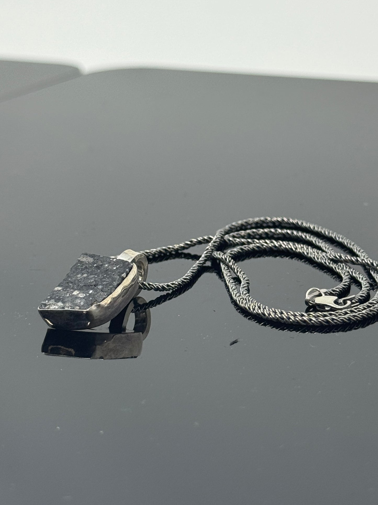 The Surface of the Moon Collection: 
Genuine NWA 17679 Lunar Meteorite Silver Necklace - Handmade - One of a Kind