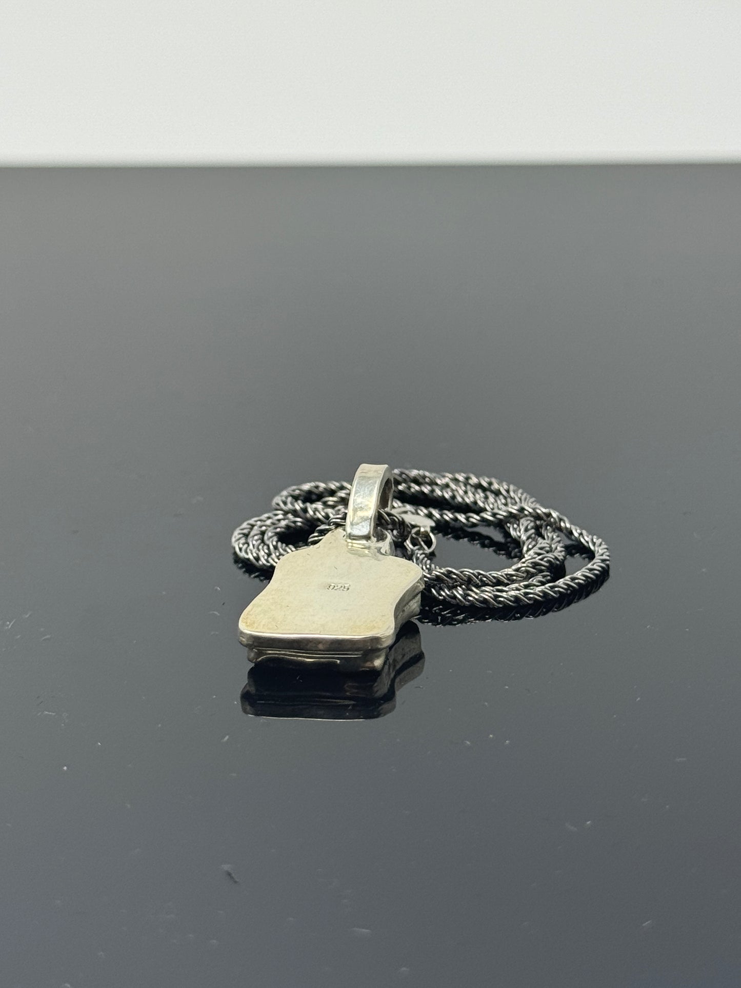 The Surface of the Moon Collection: 
Genuine NWA 17679 Lunar Meteorite Silver Necklace w/ Raw Montana Sapphire - Handmade - One of a Kind