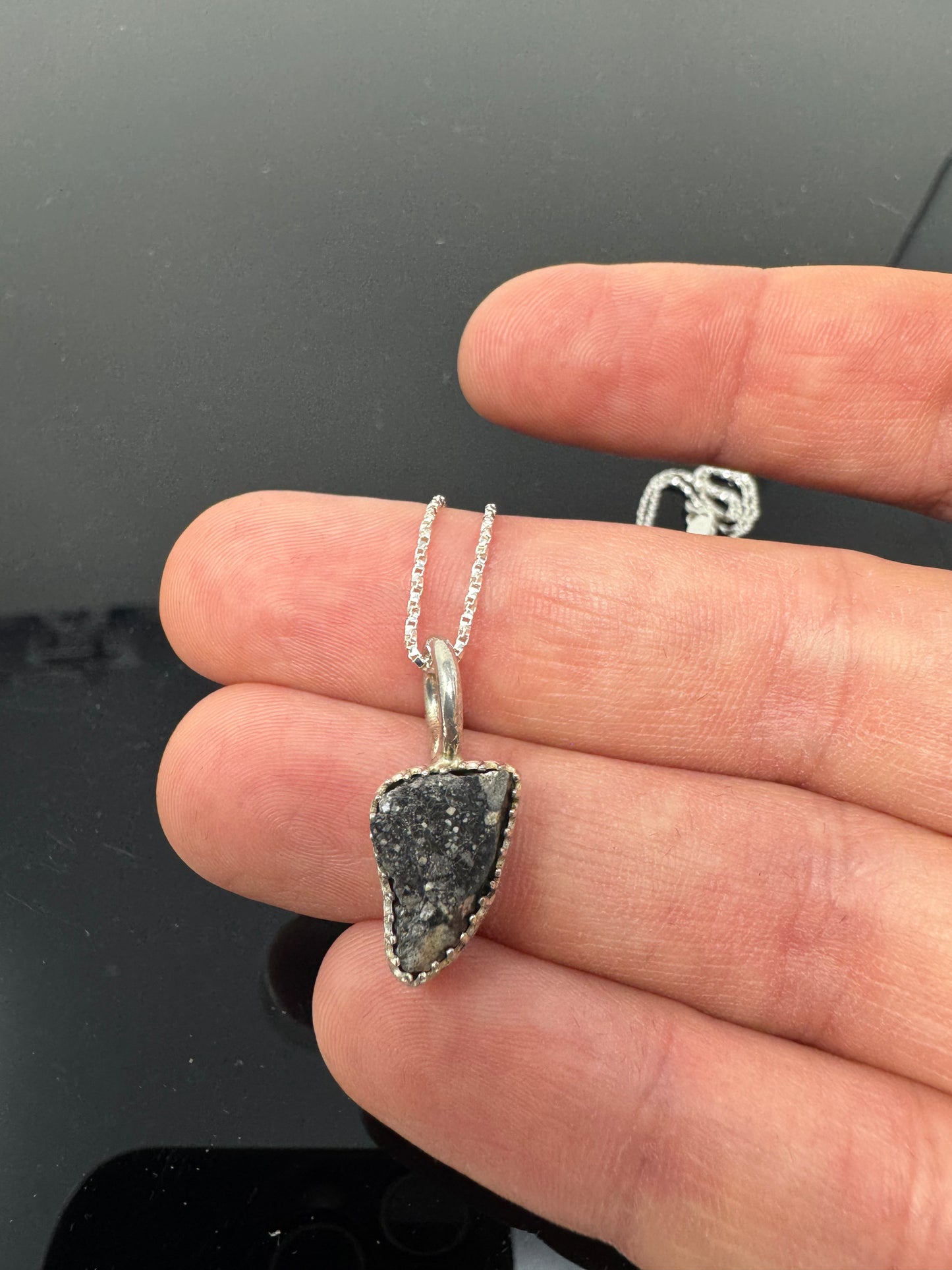 The Surface of the Moon Collection: 
Genuine NWA 17679 Lunar Meteorite Silver Necklace - Handmade - One of a Kind