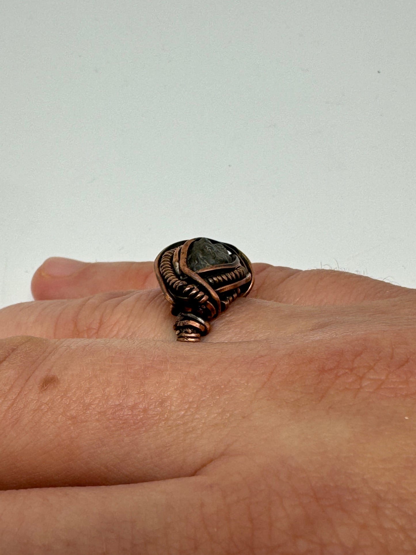 Handmade Ring - Genuine Lunar Meteorite + Copper - Size 8 - One of a Kind